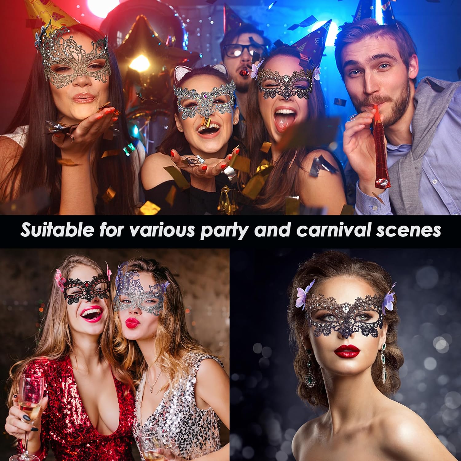 Butterfly Lace Masquerade Mask - Halloween Renfaire Shiny Butterfly Masks for Women Halloween Masquerade - Image 4