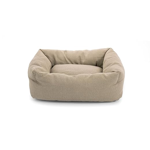 Record - Single Cotton Dog and Cat Bed in Beige, 50 x 35 x 14h cm Padded Bed for Pets Quick Drying, Soft and Cozy. Rectangular Cushion for Dogs and Cats