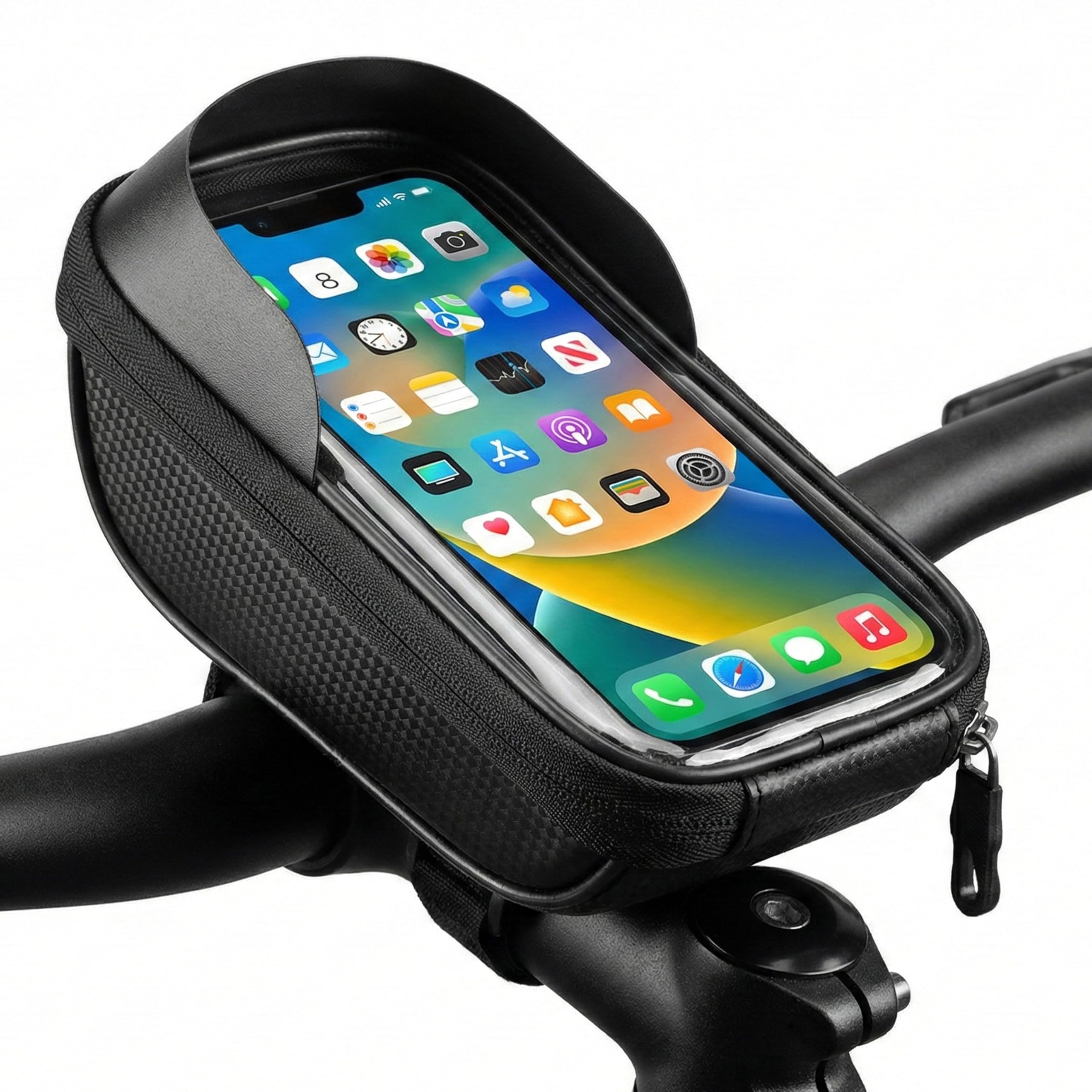 Generico Porta Cellulare Bicicletta, Porta Telefono Bici con Finestra Touch e Tasca Portaoggetti, Supporto Cellulare Bici Impermeabile agli Schizzi, Nero