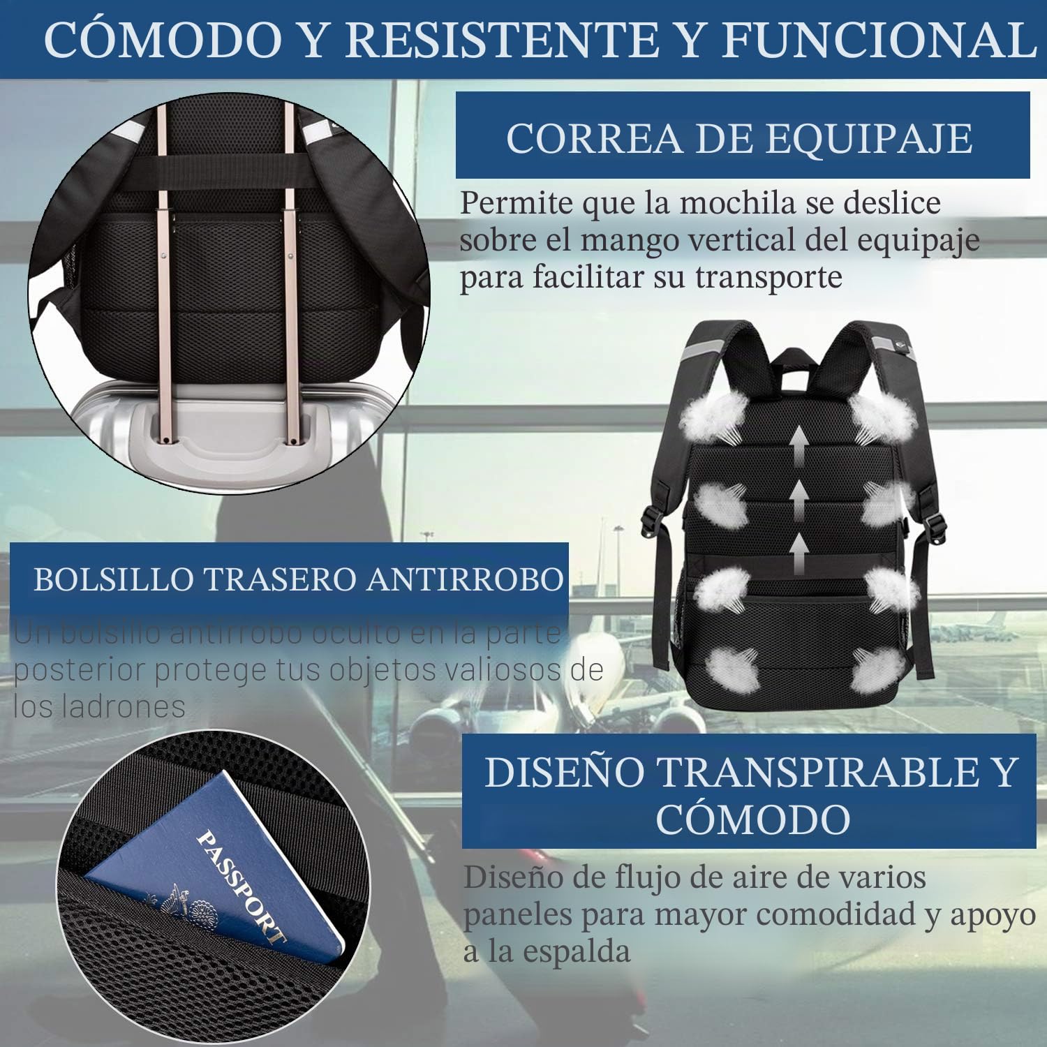 Mochila Hombre Grande 50L Mochila Portatil 17 Pulgadas Impermeable Antirrobo Mochila Ordenador Portatil con Puerto USB Mochila Portatil Bolsa para Negocio Trabajo Diario Viaje Escolares - Negro