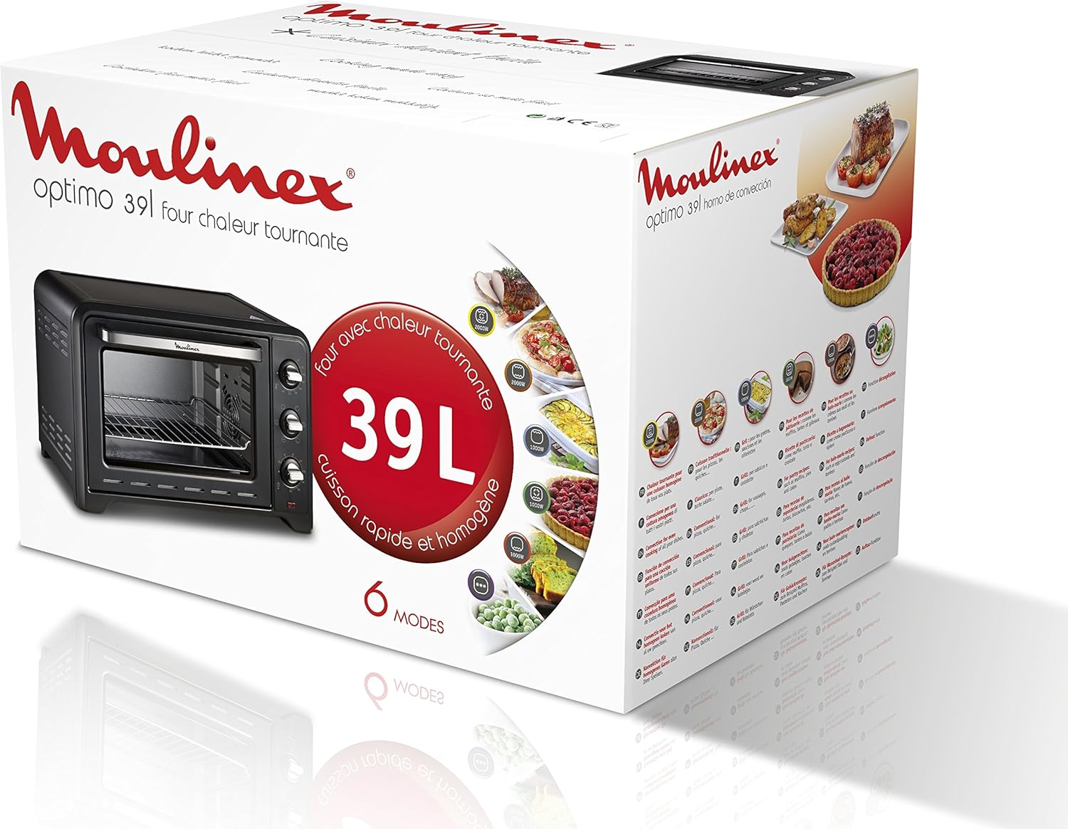 Moulinex Optimo OX484810 - Forno a convezione da 39 L, 6 modalità di cottura con termostato fino a 240º e timer fino a 120 minuti, Nero [Classe di efficienza energetica A]