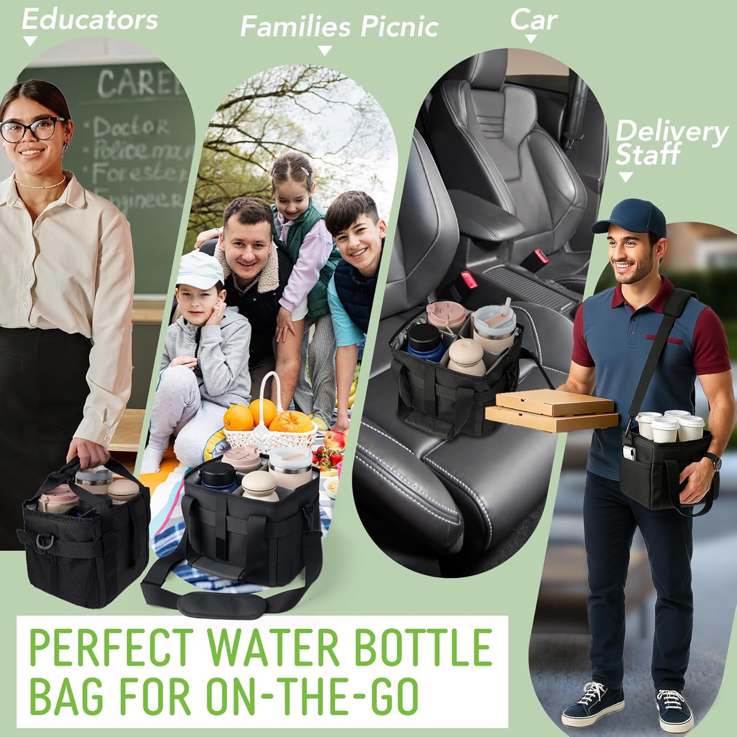 Reusable Drink Carrier with Handle,4 Cup Water Bottle Holder with Strap & Adjustable Dividers,Upgraded Portable Foldable Water Bottle Bag with Dual Elastic Straps, Leak-Proof,Coffee Cup Holder - Image 6