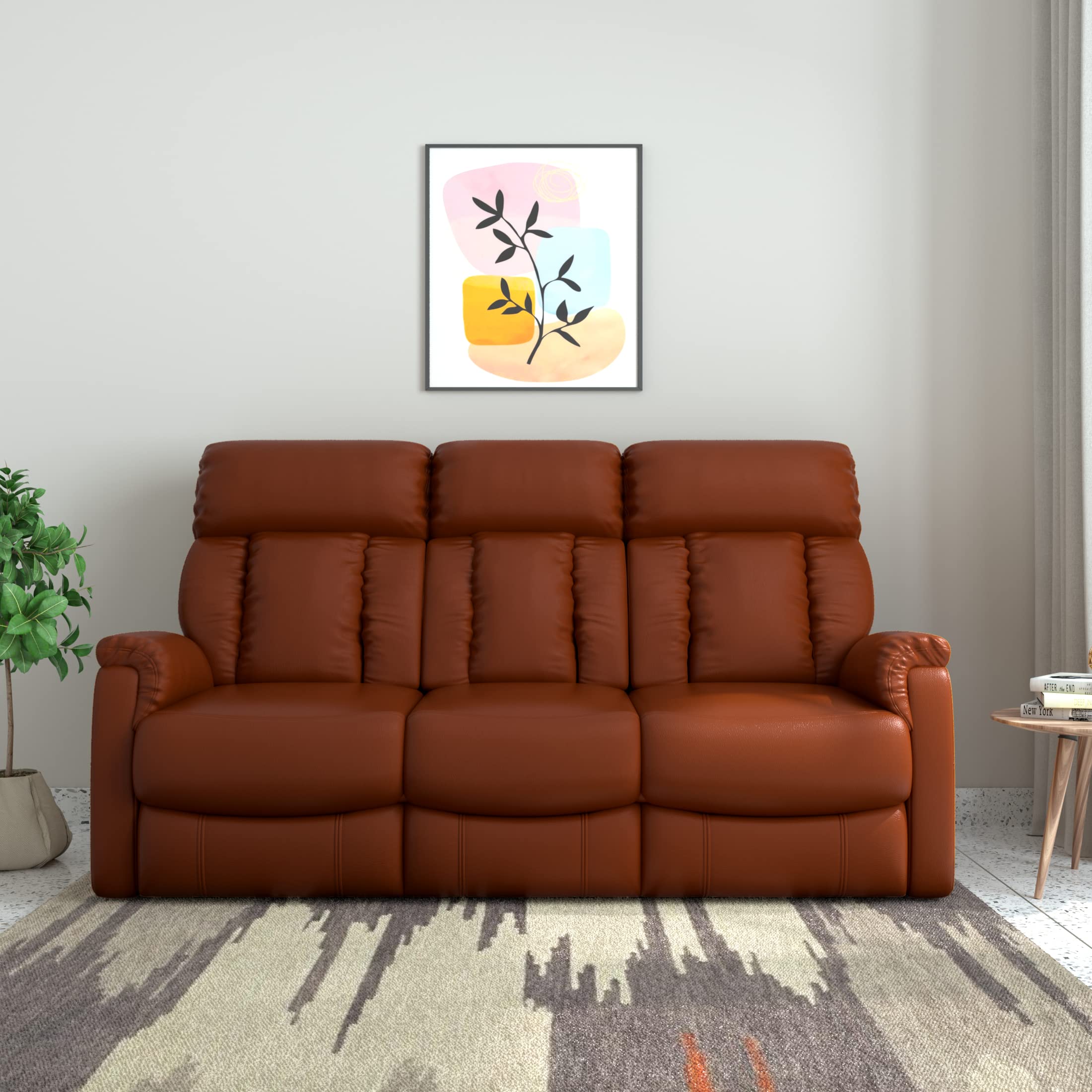 Amazon Brand - Solimo Geford 3 Seater Leatherette Recliner (Tan)