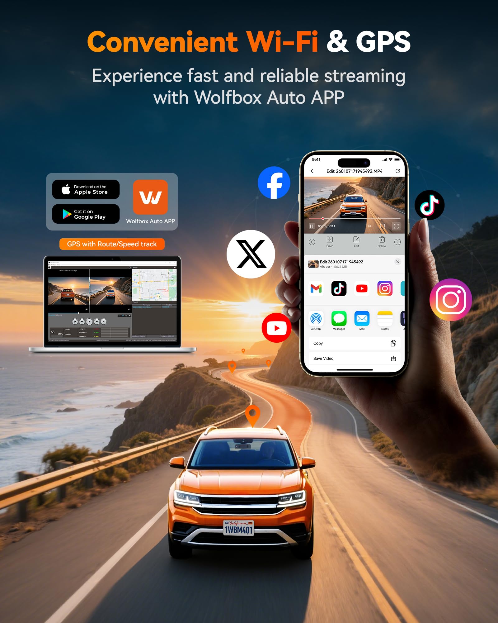 WOLFBOX M40 10" Specchio Telecamera Posteriore, Dashcam 4K+1080P Auto Anteriore Posteriore, Specchio Dashcam con ADAS/BSD, Comando Vocale, Incluso Scheda da 64GB, Wi-Fi & GPS