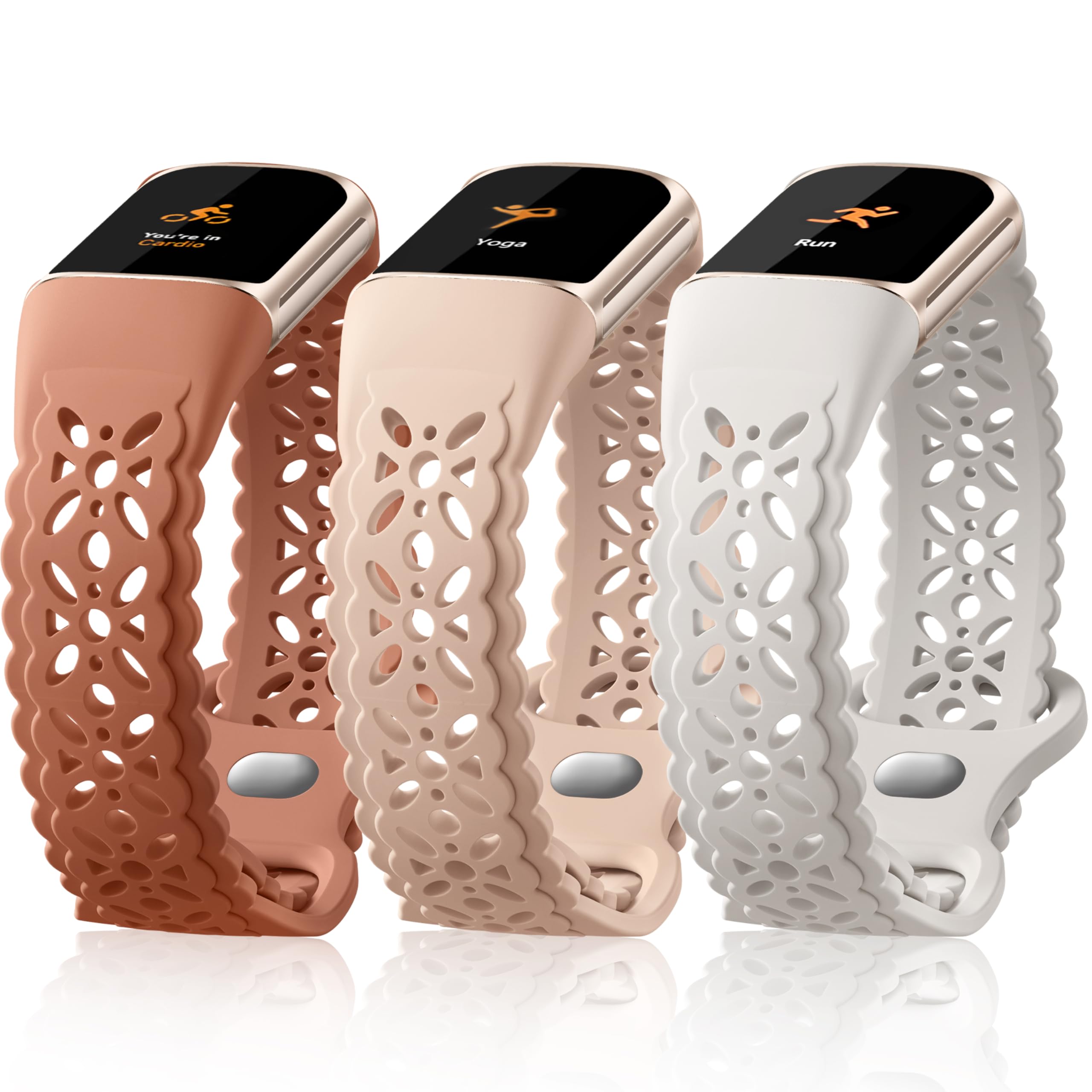 Maledan Floral Lace Band Compatible for Fitbit Charge 6 Bands and Fitbit Charge 5 Bands Women, Cute Soft Lilac Flower Pattern Hollow-out Sport Watch Strap for Fitbit Charge 5/ Charge 6 Fitness Tracker
