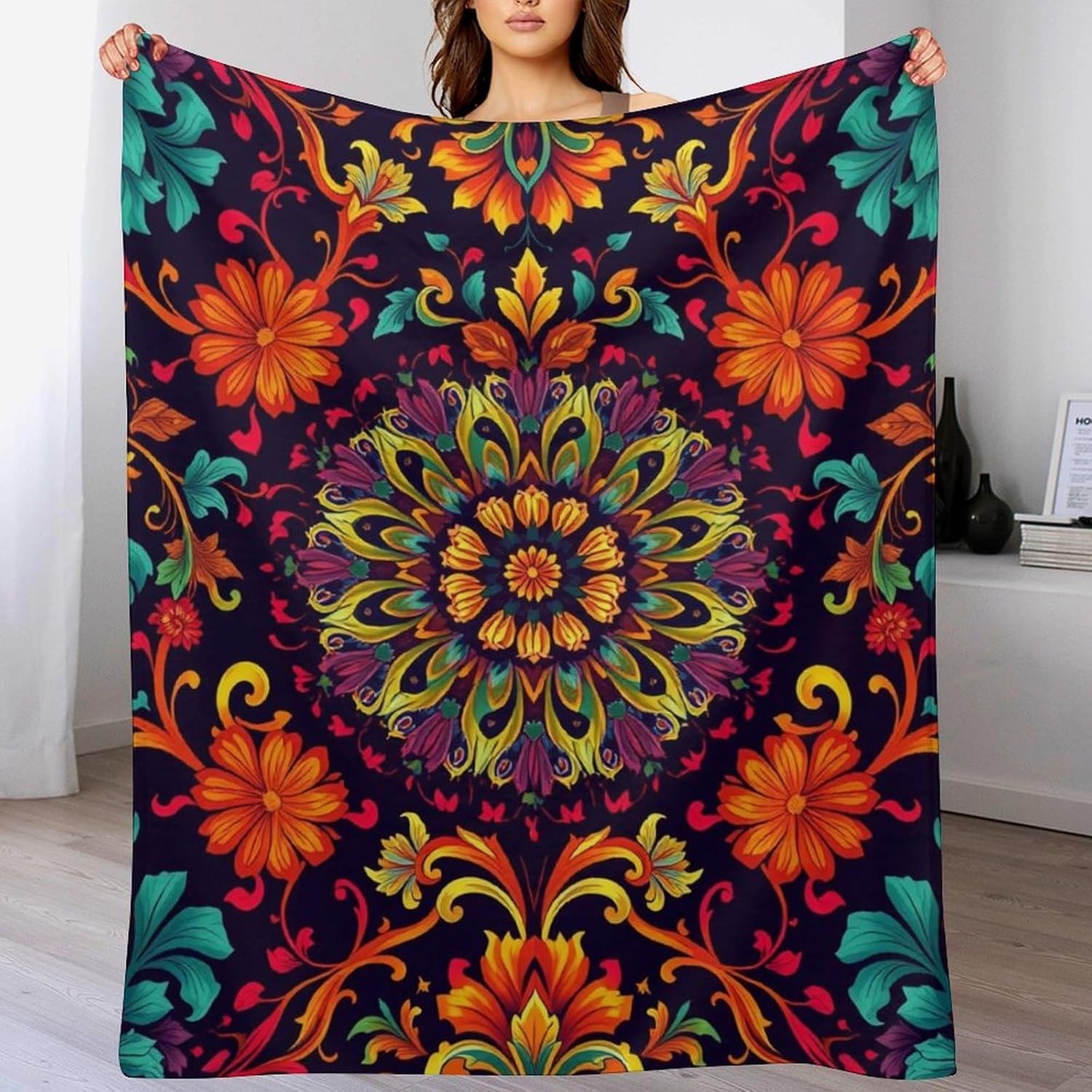Mandala Throw Blanket,Psychedelic Blanket Decor Gifts for Adults Women Men, Lightweight Soft Flannel Fleece Cozy Blankets for Bed,Sofa,Couch,Camping for All Season(60''x 50'') - Image 2