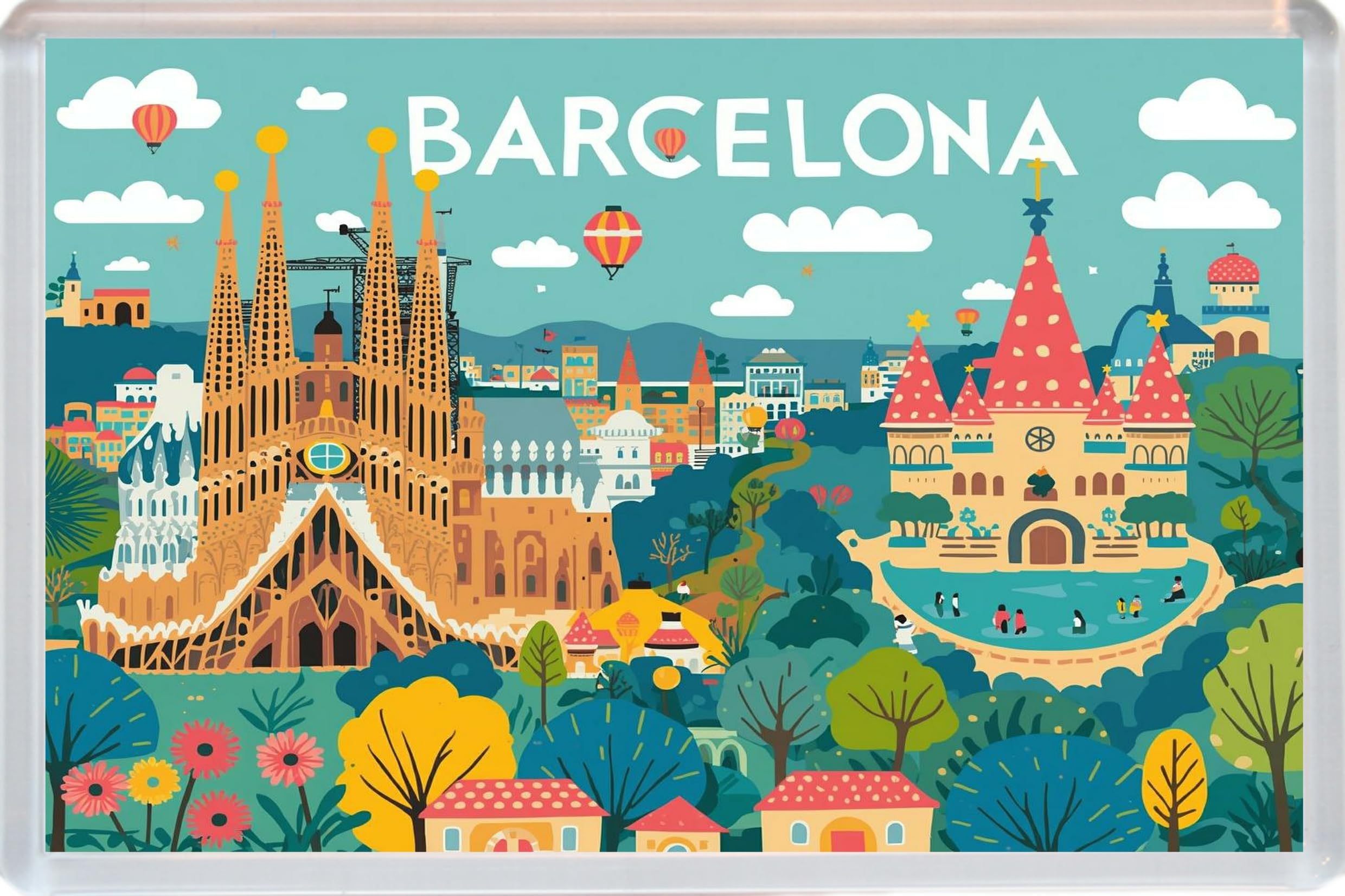 Baked Bean Store Multicolor Barcelona - Spain - Jumbo Artistic Fridge Magnet 96 X 67Mm Bbsfhm3683