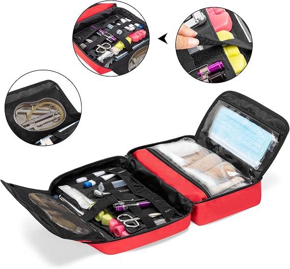 Trunab First Aid Trauma Bag with 2 Inner Flaps, Medical Supplies Pouch,Red