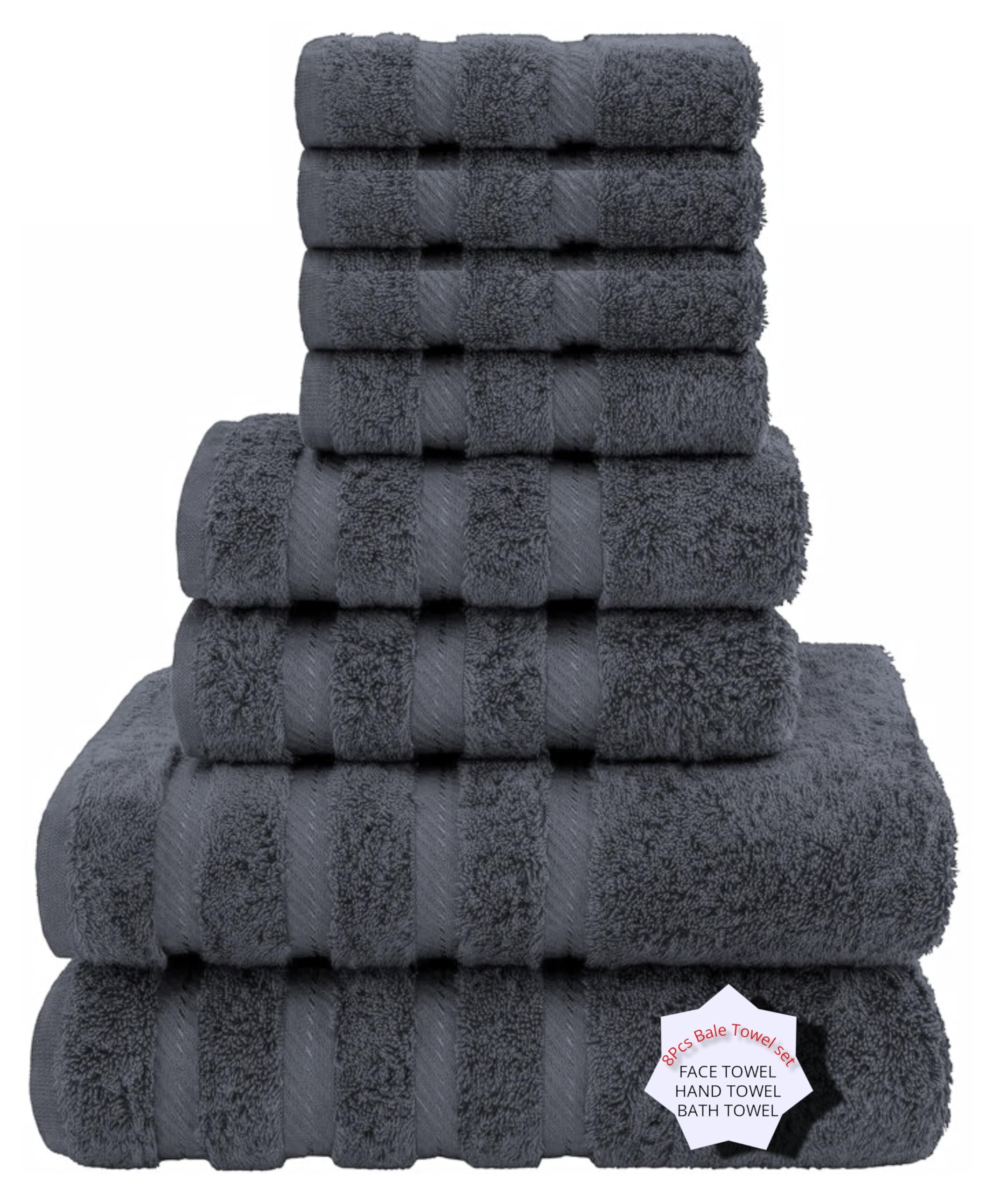 Diamond Tex 8 Pcs Towel Bale Set Premium 100% Egyptian Cotton Face Hand Bath Towel Set Super Soft 600-GSM Quick Dry & Absorbent Towels For Multipurpose Use (Charcoal Grey, Cotton)