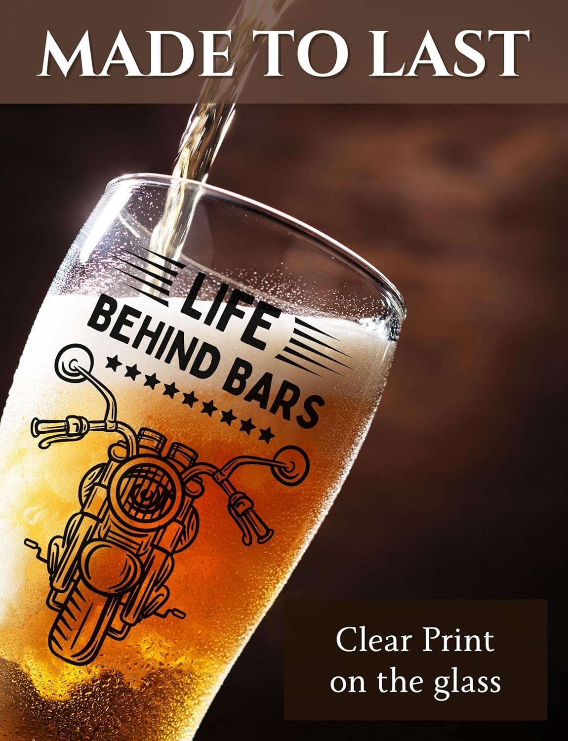 Onebttl Motorcycle Gifts for Men, Biker Gifts, Life Behind Bars, Beer Pint Glass Mug 15oz/440ml - Image 6