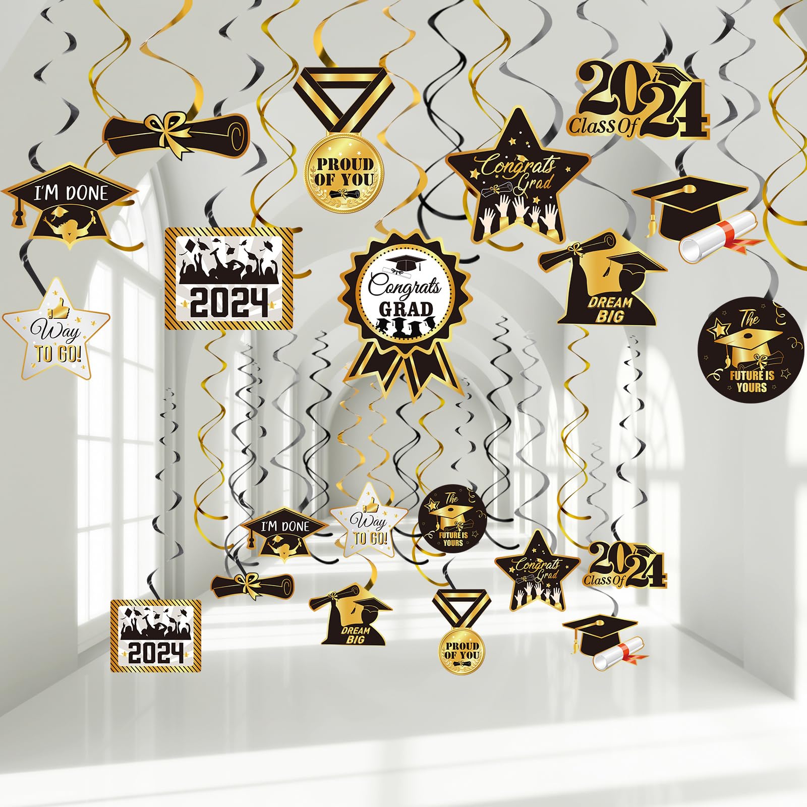 2024 Silver Foil Hanging Swirl Decorations - 3 Pack Large Dazzling Party Decor For New Year & Celebrations