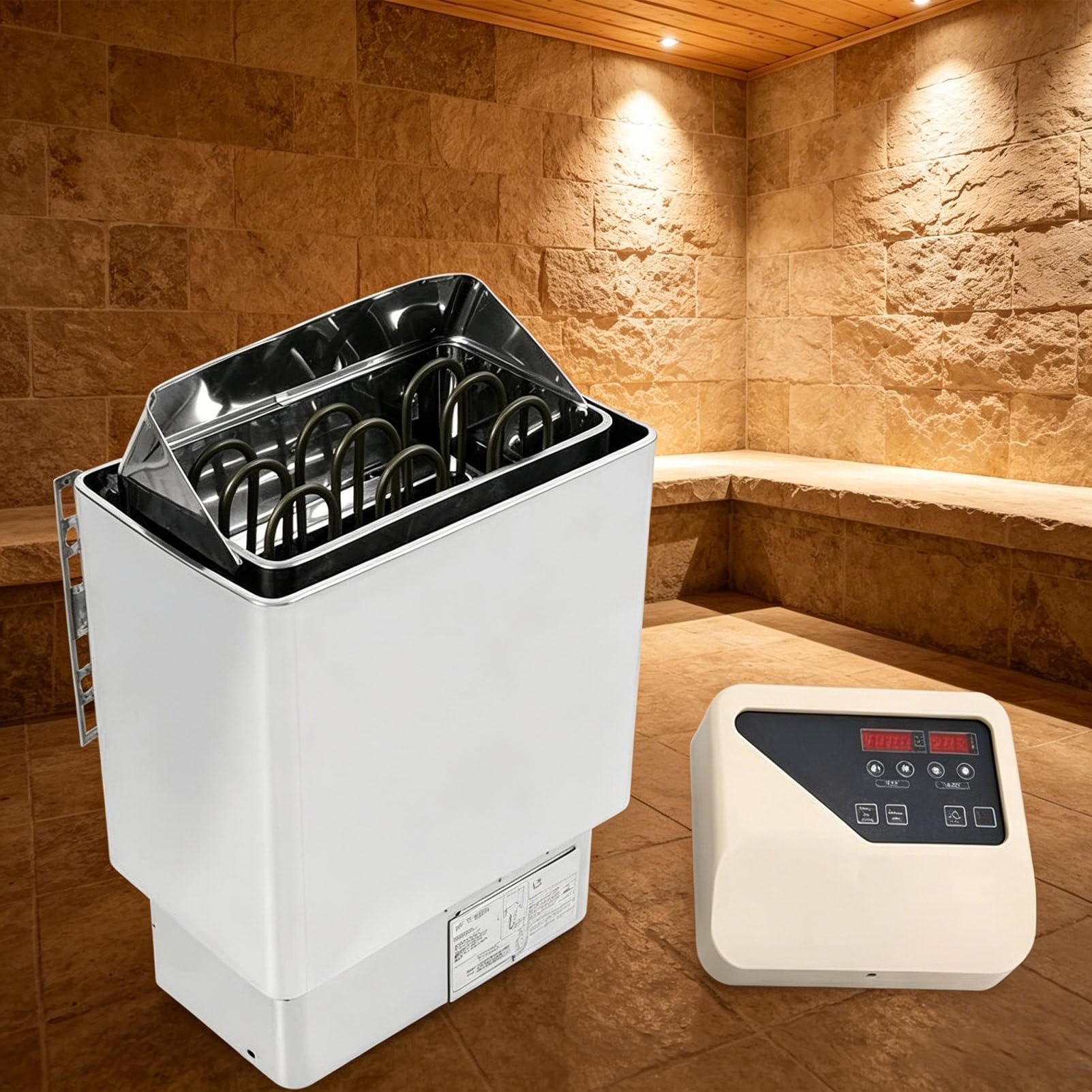 PioMue Electric Sauna Heater, Stainless Steel Dry Steam Heater, Commercial Sauna Heater With External Control, Wall Mounting, Perfect for Home Spa and Wellness Areas 380V-8KW