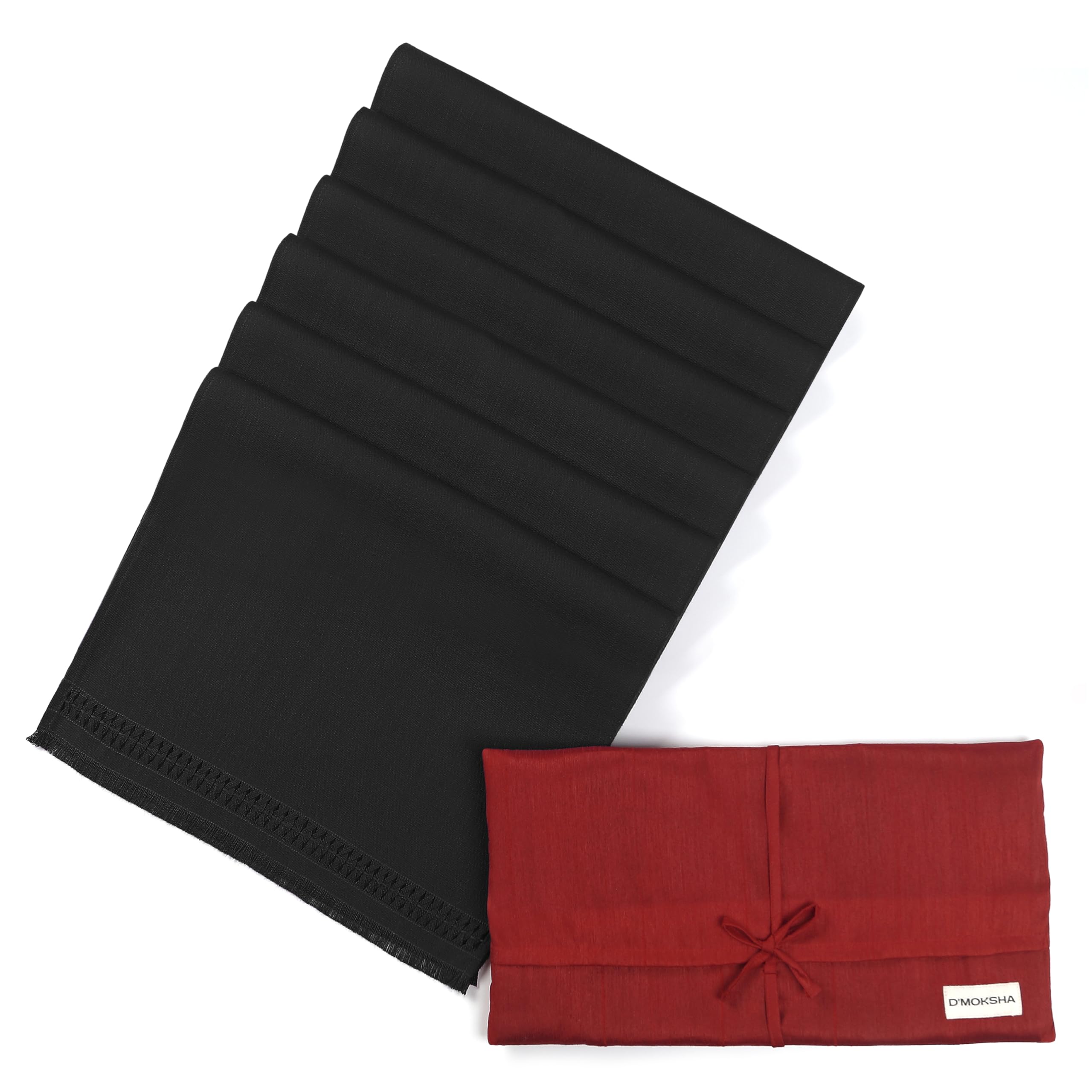 D'Moksha Homes Set di 6 tovaglioli di stoffa fatti a mano, 50 x 50 cm, in finto lino nero, riutilizzabili, lavabili in lavatrice, 100% tessuto riciclato, morbidi e resistenti