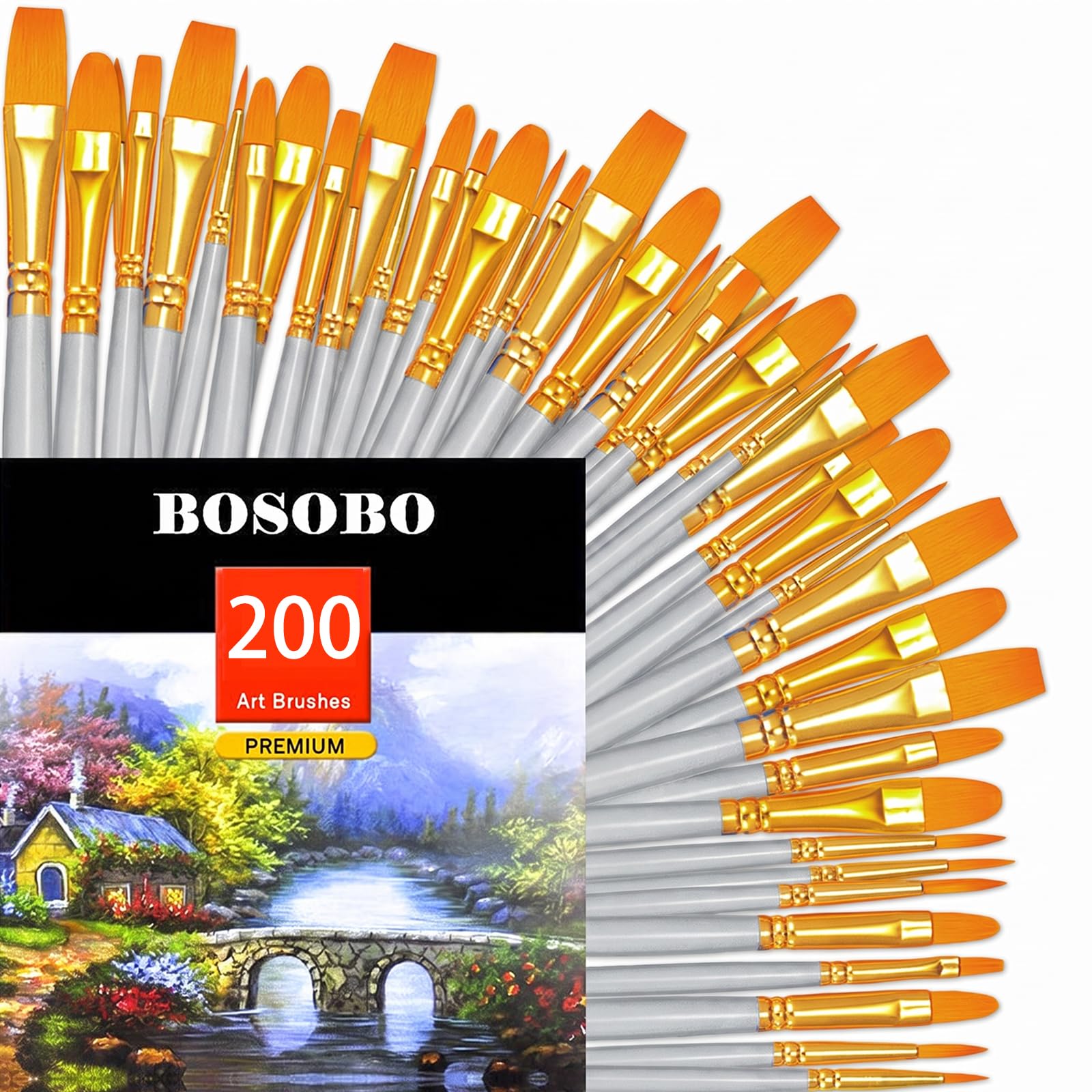 BOSOBO Assorted Nylon Acrylic Artist Paint Brushes Set,Silver,200 Pcs