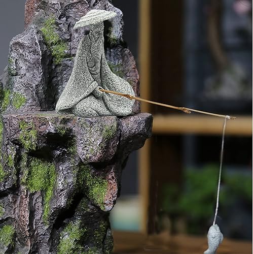 Miniatura 6 de Zreneyfex 2 mini figuras de piedra arenisca de pescador sentado pescador estatua de lodo para pecera y micro paisaje decoración de jardín