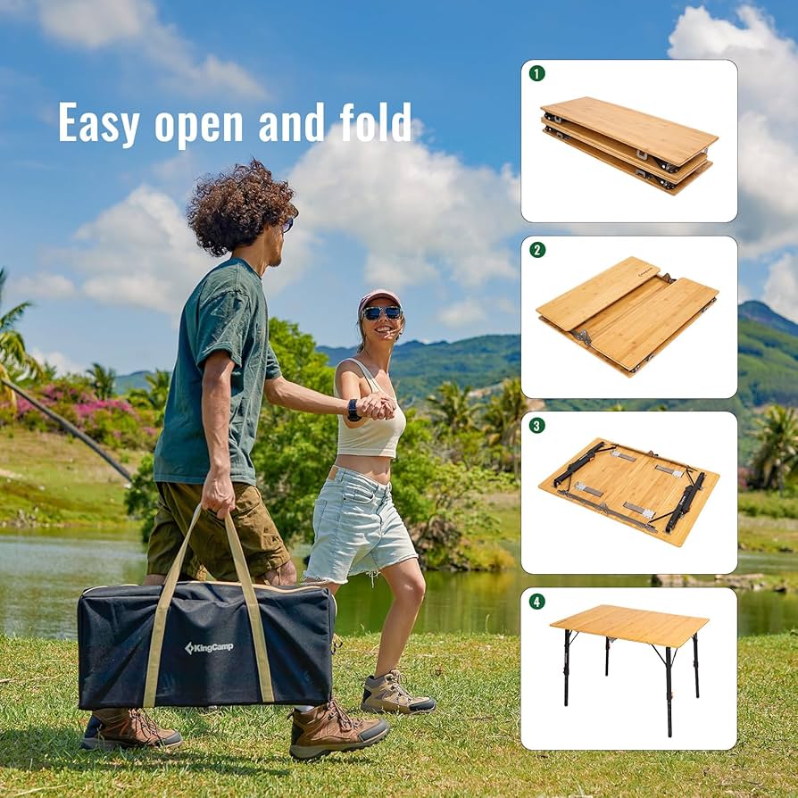 KingCamp BAM800 9595 折りたたみテーブル Amazon.com: KingCamp Bamboo Folding Table, 4-Fold Camping