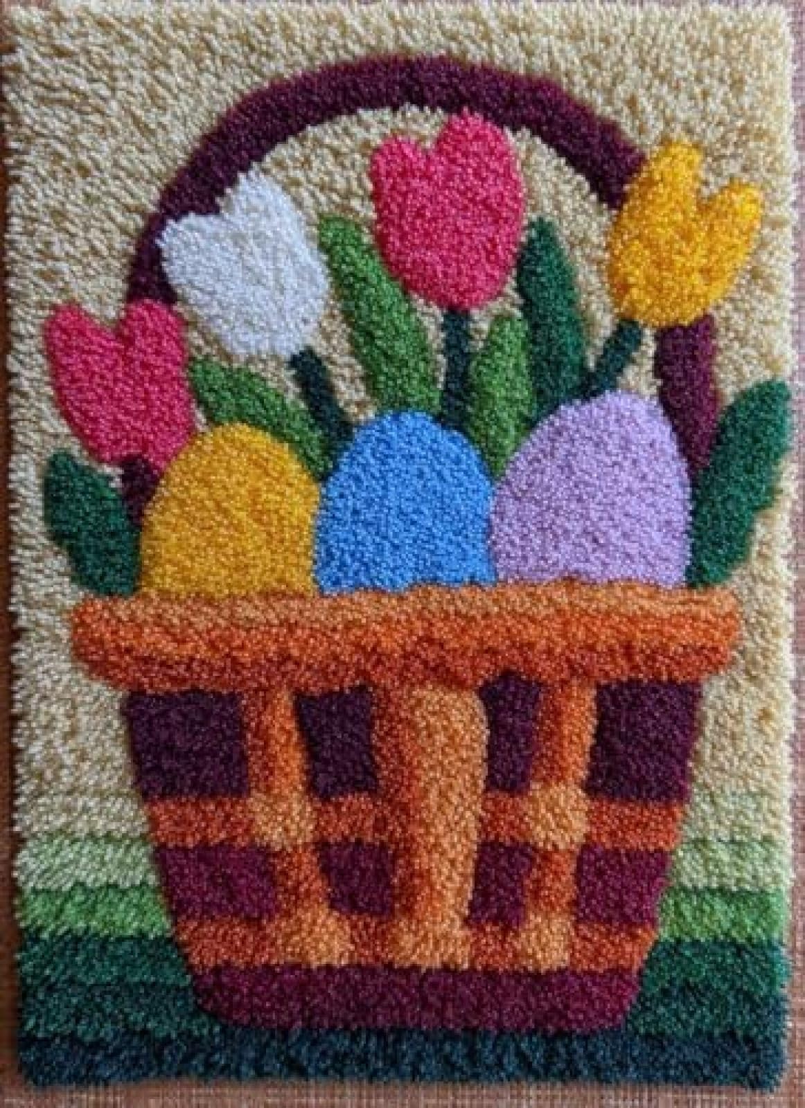 XDEGHUANGSS Latch Hook Rug Kit Easter Basket with Pre-Printed Mat Cover DIY Cushion Crochet Yarn Hooking Craft Set for Floor Decor 38x52cm-2