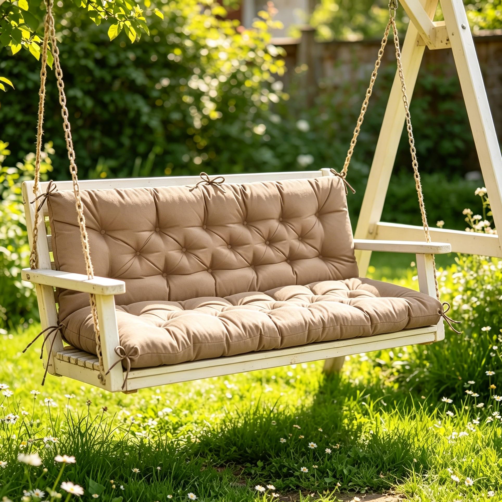 Cuscino per panca da giardino con schienale, idrorepellente, per interni ed esterni, cuscino per seduta con schienale per panchina da giardino e altalena Hollywood (Caffè, 150*50*50*10 cm)