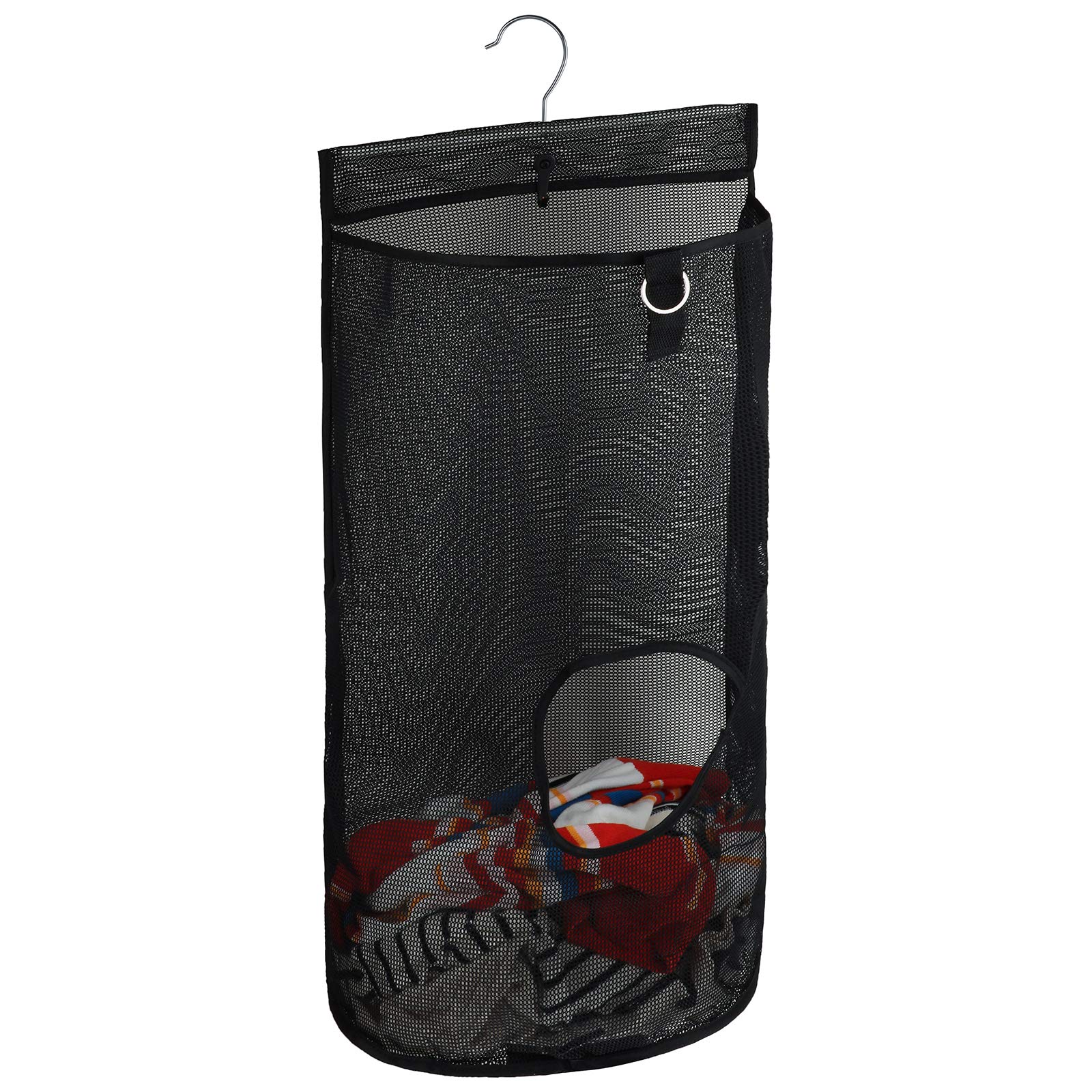 Hanging Mesh Laundry Bag, Large Collapsible Laundry Hamper Bag Quick Dry Bathroom Storage Organizer Caddy with Durable Hanger(Black)