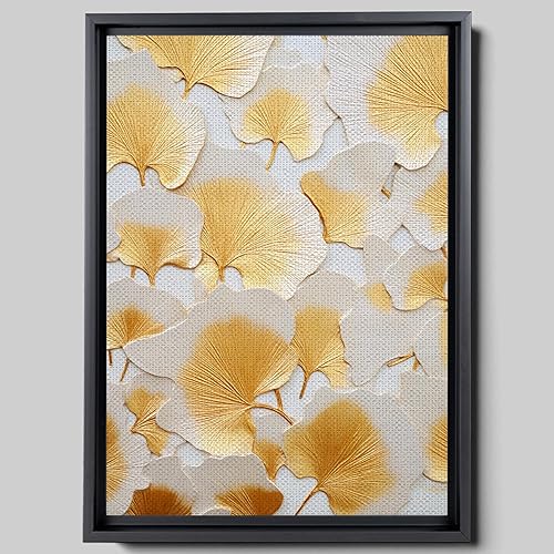 Original Ginkgo biloba Print On Canvas, Modern Textured Gold Wall Art, Abstract Gold Leaves Print, Living room Wall Decor, Modern Art Print, Wall