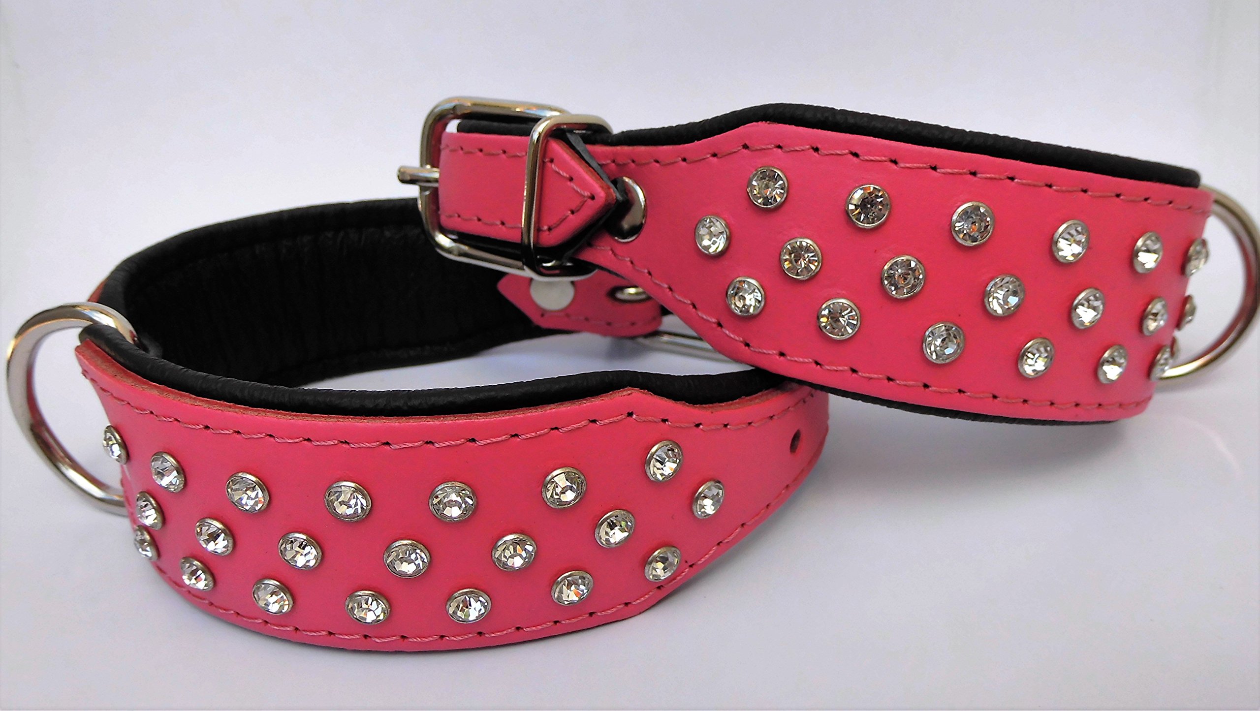 Exklusiv Hunde Halsband, Leder + Kristallen, Halsumfang 33-41cm, ROSA-Schwarz (PL.18-8-13-30)