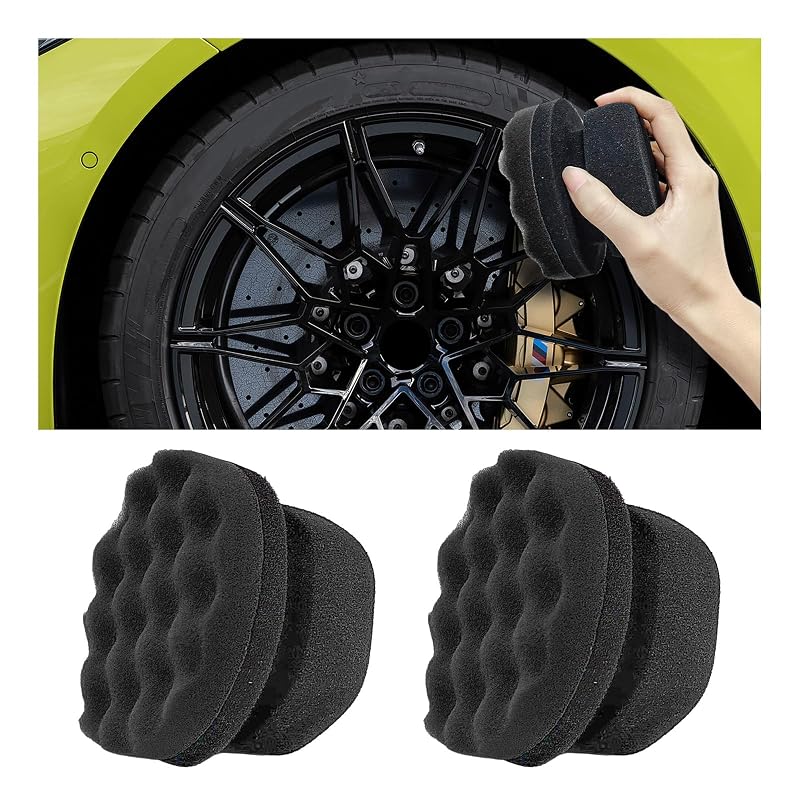 Kit com 2 Aplicadores de Brilho para Pneus Suvnie em Esponja Reutilizável, Pegada Ergonômica, Preto Grande