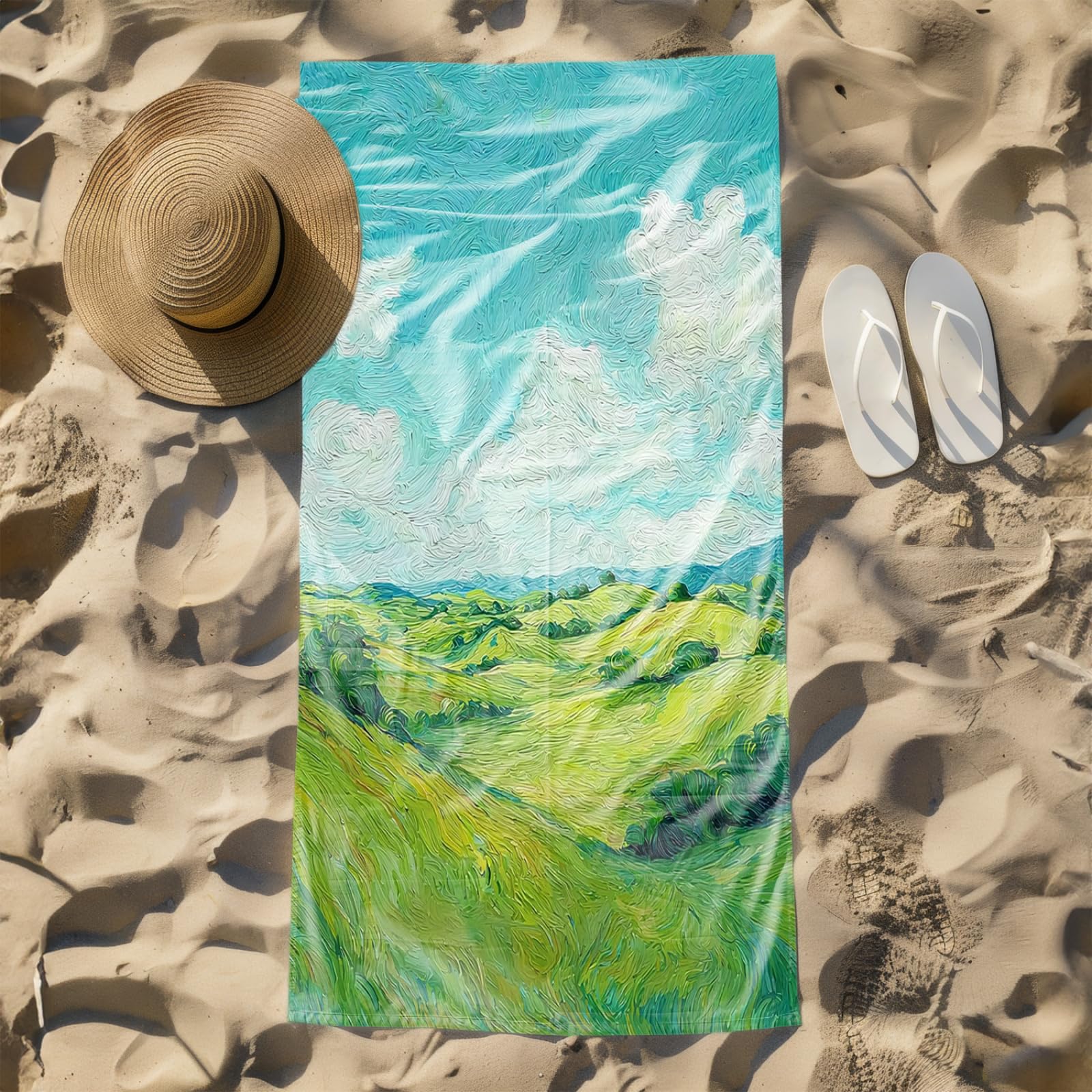 Genérico Toalla Playa 90X180 Azul Verde Abstracto Grande Toallas de Playa Microfibra Ligera Secado Rápido Sin Arena para Mujer Hombre Viajes Vacaciones Natación Camping