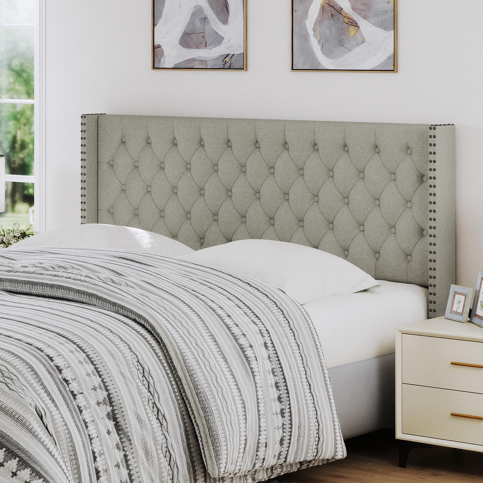 Furpopup Queen Size Headboard Only, Wingback Wall Mount Headboard Queen Size for Adjustable Bed Featuring High-Density Sponge Padding, Luxury Texture