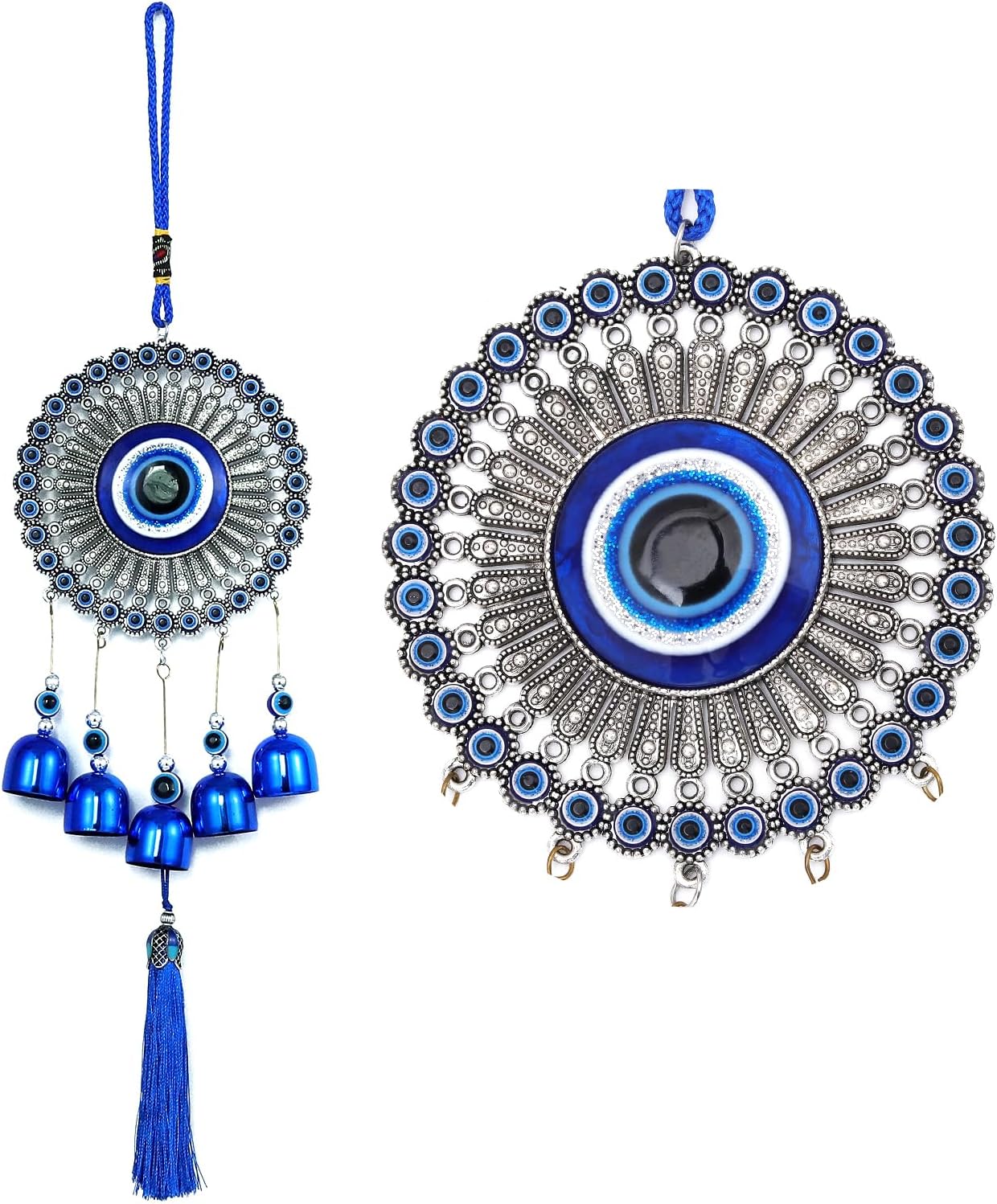 BWINKA Blue Evil Eye Hanging Decoration Ornament Metal Wind Chimes for Home Garden Gift Decoration (Eye-R-Y6)