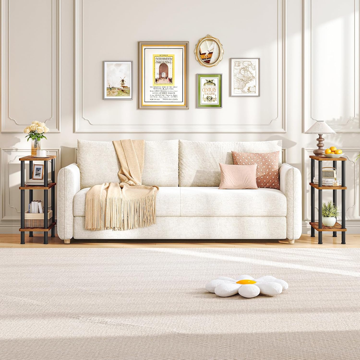 HOOBRO Narrow Side Table Set of 2, 3-Tier Slim End Table No Tools Needed, Twist-On Assembly, Skinny Nightstand Sofa Storage Shelf for Living Room, Bedroom, Study, Rustic Brown and Black BF246BZP201