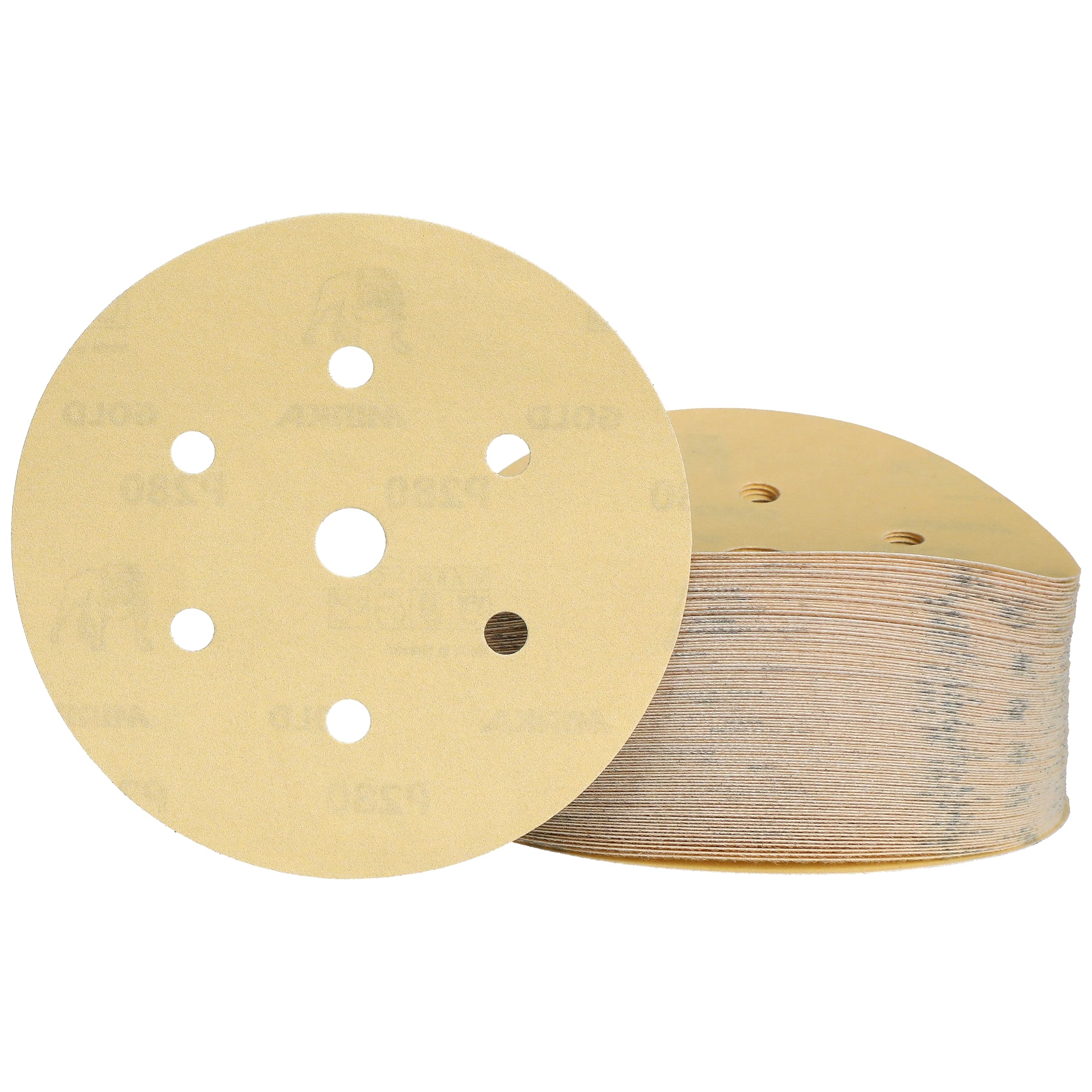 Mirka Gold Carta abrasiva universale Ø 150 mm a strappo 7 fori, grana P280, 100 pz/Per levigare intonaco, stucco, truciolato, legno, vernice