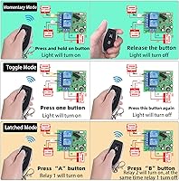 Vista 6 de DieseRC DC 12V 24V 30V Interruptor de control remoto seguro universal inalámbrico 433Mhz RF Placa receptora de relé de 10A con 2 llaveros