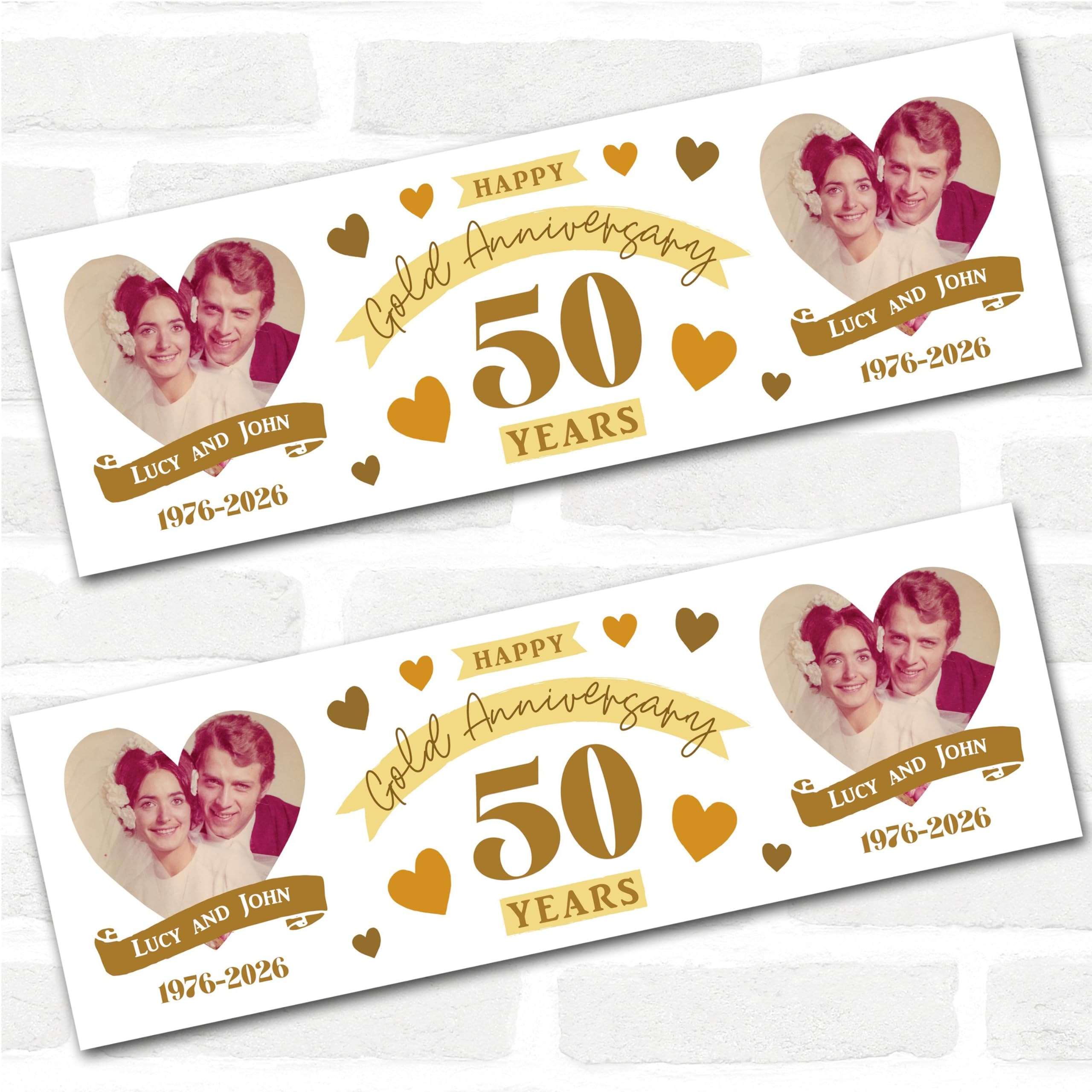 Personalised Party Banner For 50th Wedding Anniversary Gold 50 Years Photo | Custom Large Party Decoration, Event Banner, Backdrop, Décor, Signage. 3 ft x 1 ft | 4.5 ft x 1.5 ft | 6 ft x 2 ft