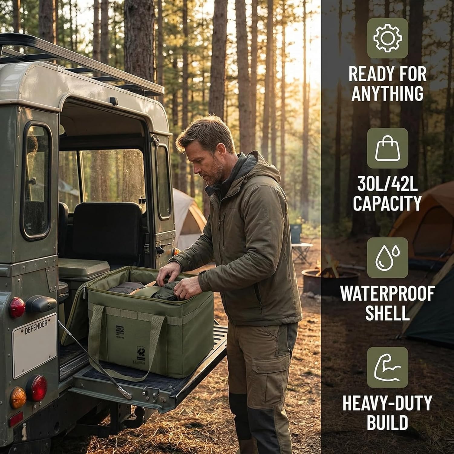 Pojemna outdoorowa składana torba do przechowywania wodoodporna 32L/42L organizer na piknik, biwak, wędrówki, podróże i karawanę, # F, 42L