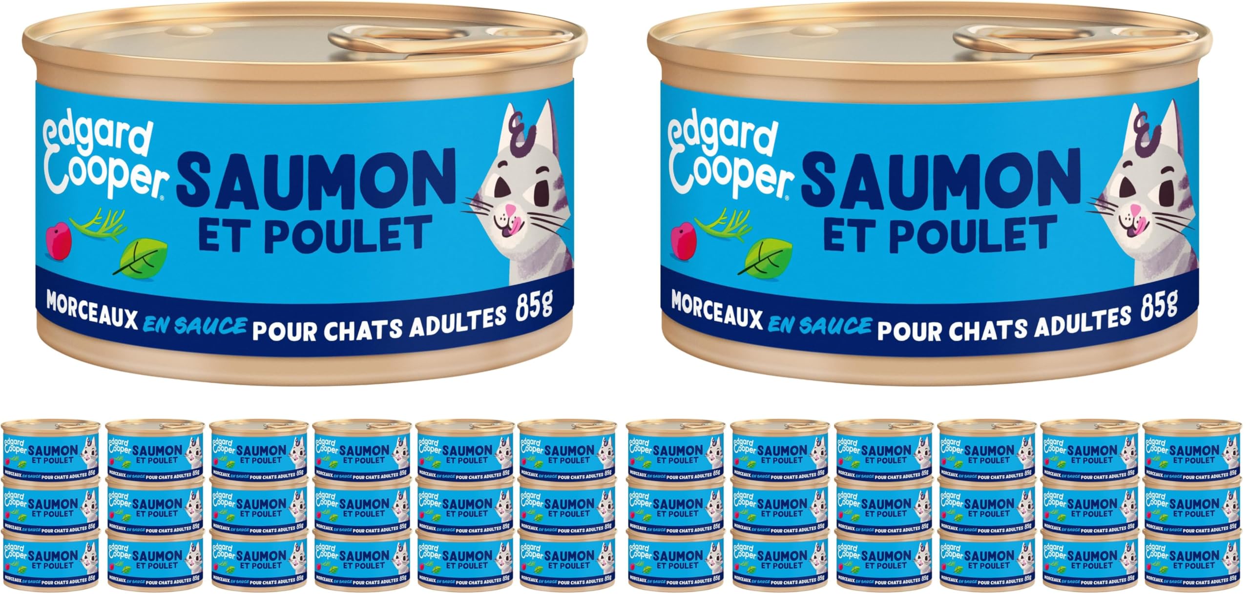 Edgard & Cooper Patée Stücke in Sauce für ausgewachsene Katzen, sterilisiert oder aktiv, natürliches Nassfutter, ohne Getreide, 85 g x 18 cm, Lachs & Huhn, gesunde Ernährung, schmackhaft und