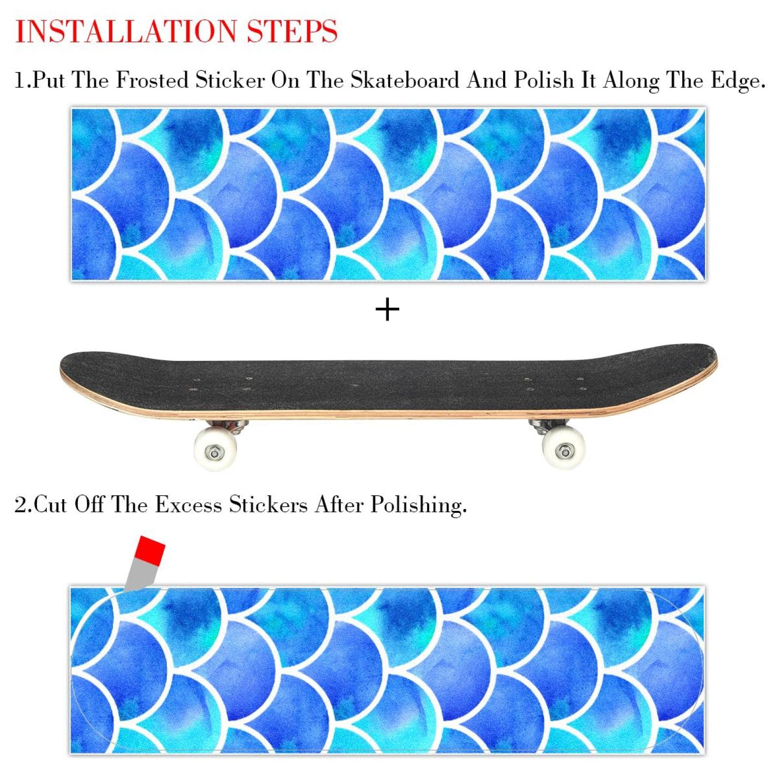 Mermaid Scale Blue 2 Stück Skateboard-Griptape Bogen Schleifpapier Longboard Aufkleber Roller Deck Sandpapier