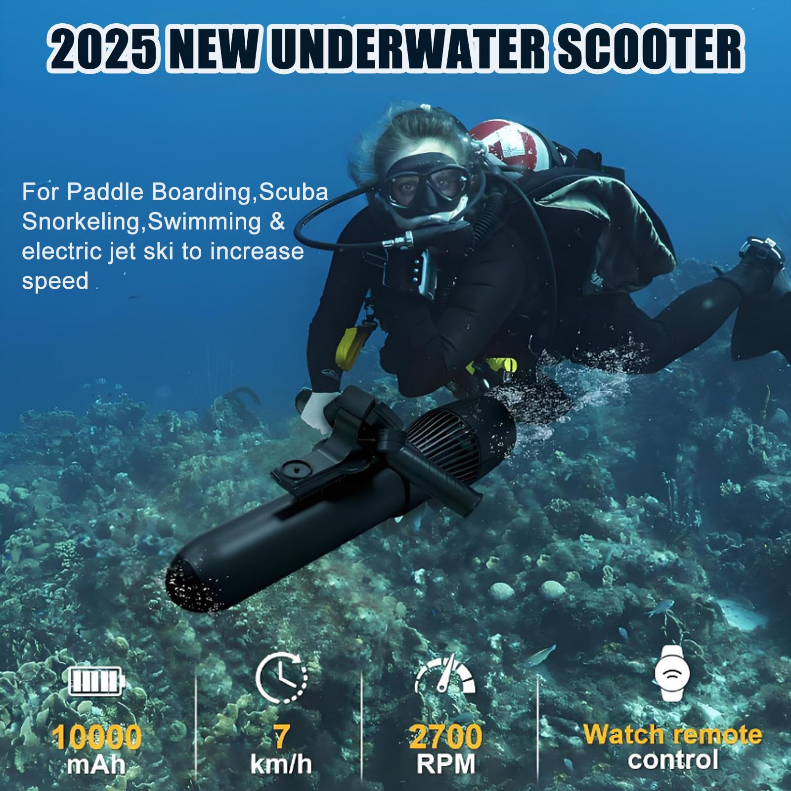Patinete Submarino Portátil 2026 - Propulsor Submarino Eléctrico para Buceo, Motor Sin Escobillas De 500 W con Control Remoto, Velocidad De 3 A 7 Km para Paddle Surf Y Snorkel 10000mAh