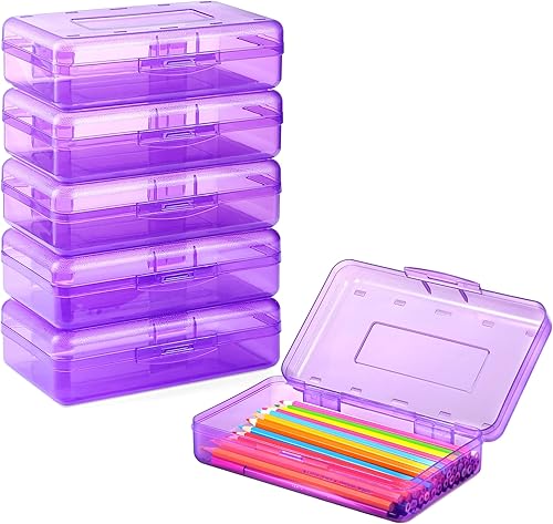 Sooez Paquete de 6 cajas de lápices, caja escolar, cajas de lápices rígidas para suministros escolares a granel, estuche de plástico grande con