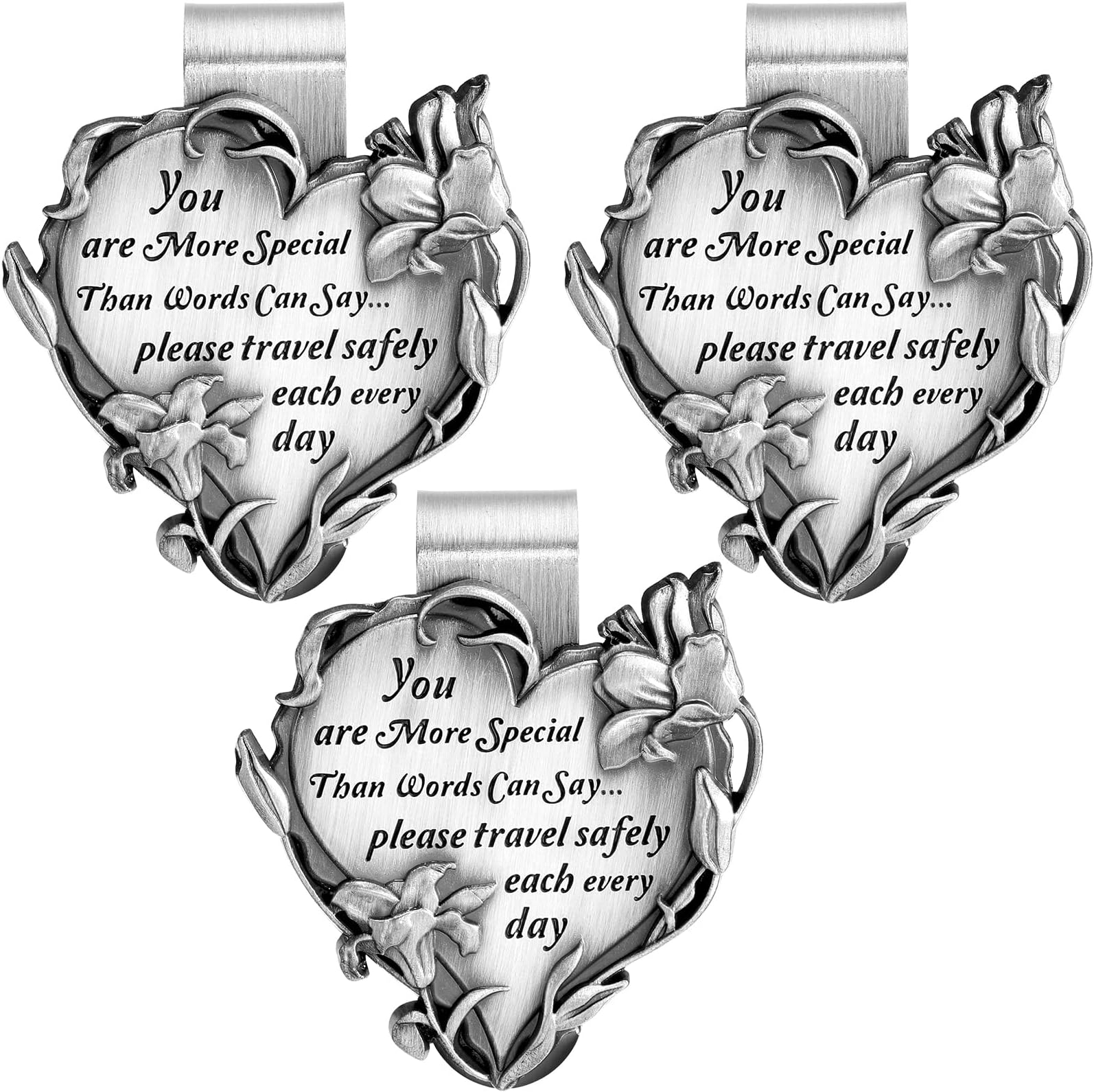 Tallew Heart Shaped Visor Clip for Car Visor You are More Special Than Words Can Say Please Travel Safely Each Every Day Medal Bless Travel Safely Visor Clip Present for Parent Family Driver(3 Pcs)