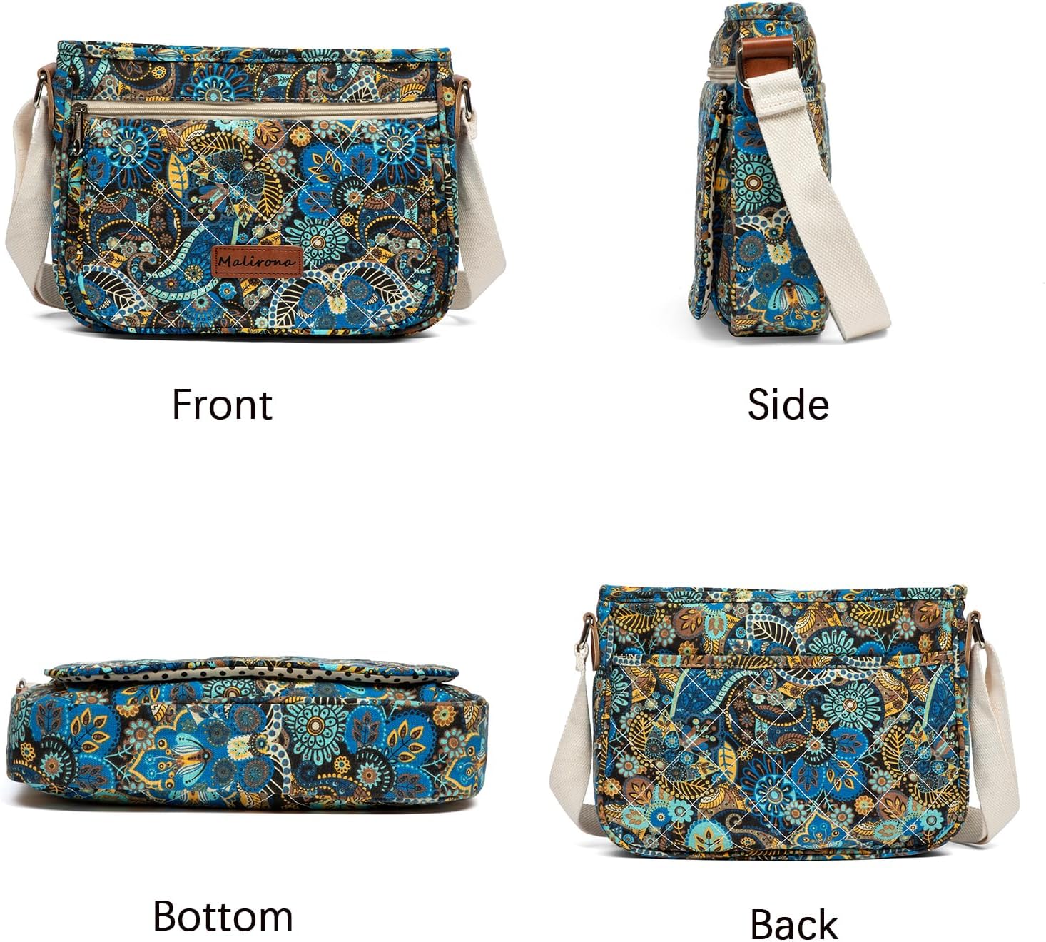 Malirona Women 's Durable Floral Crossbody Bag Canvas Messenger Handbag Multi Pocket Travel Satchel Purse - Image 3