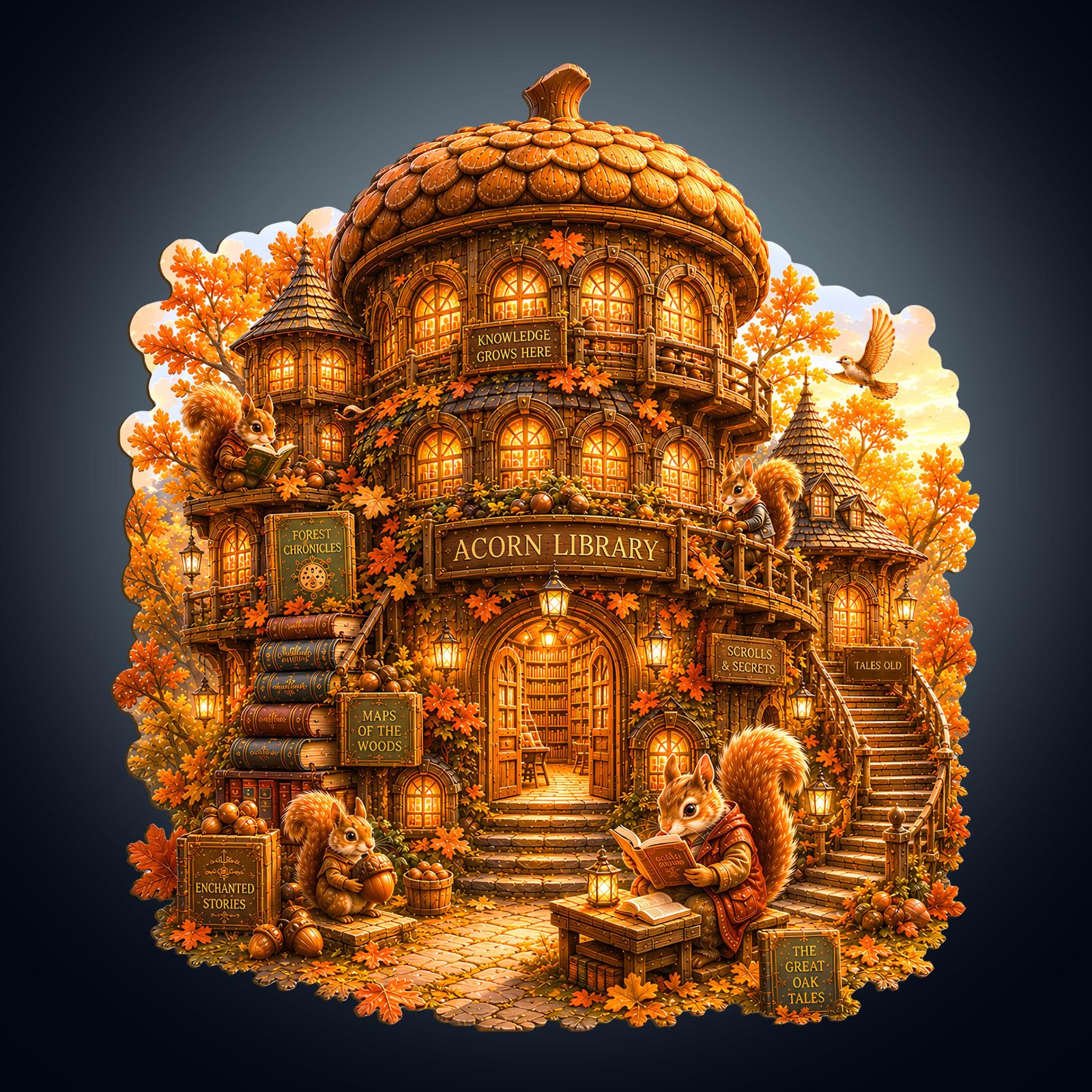 Wooden Puzzles for Adults, 13.4 * 12 in Acorn Library Irregular Puzzles