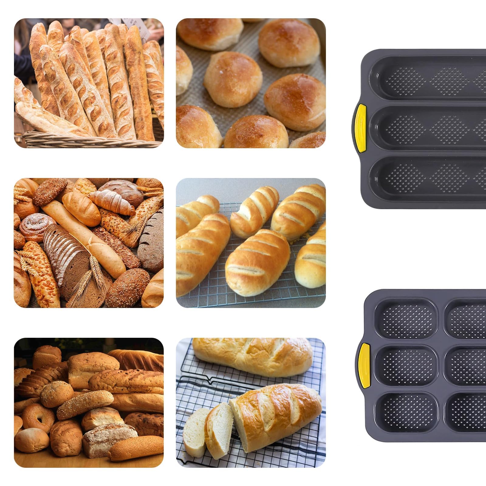 Stampo per Baguette, 2 Pezzi Stampo per Baguette in Silicone Antiaderente, Stampo per Panini, Stampi per Baguette, con Taglierina e Pennello in Silicone, per Cuocere il Pane in Cucina, Grigio