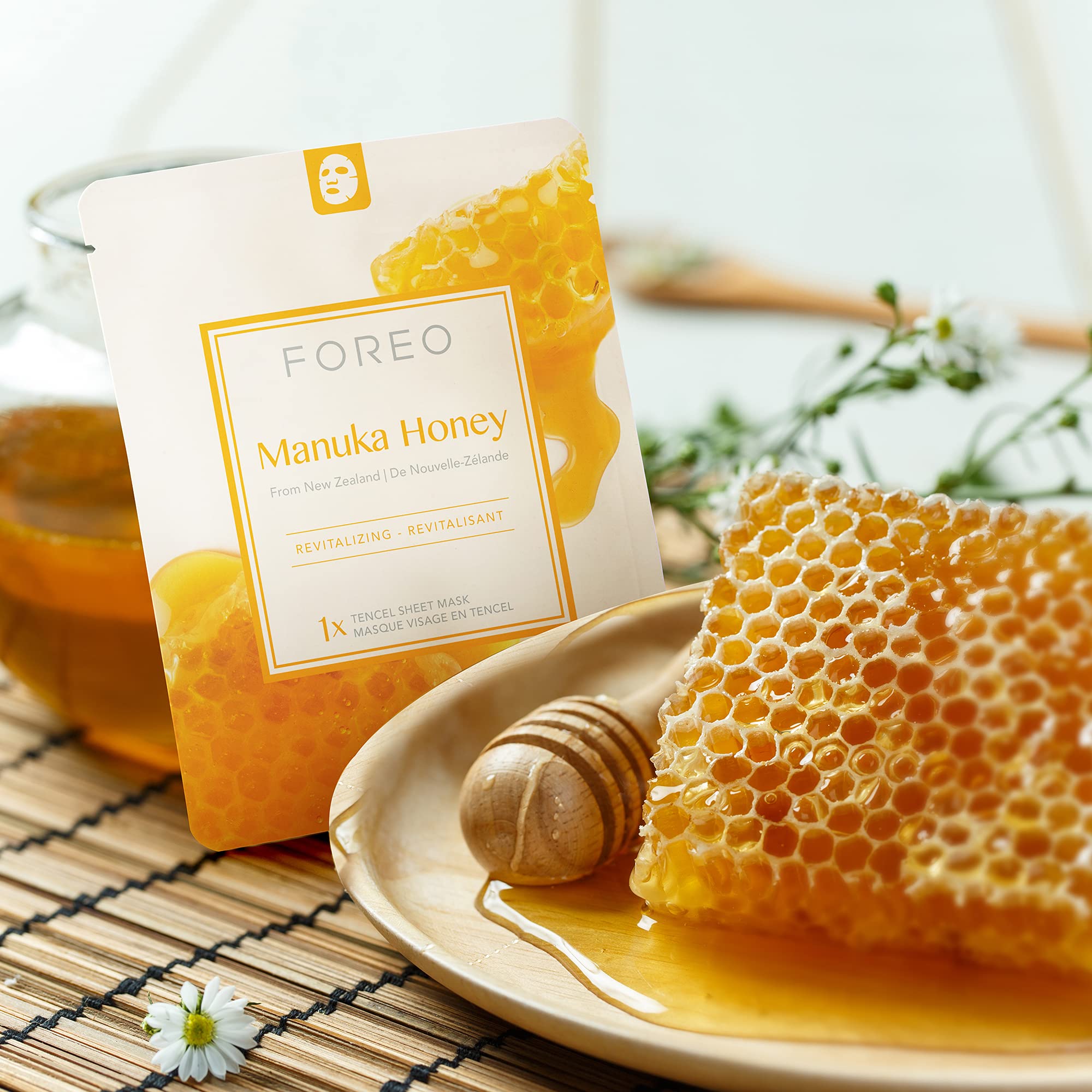 FOREO Facial Sheet Mask Manuka Honey Revitalizing for Dry and Fatigued Skin, 3 pack, Anti-Aging, Deeply Nourishing Clean Forumula, Cruelty-free, Compatible with UFO devices
