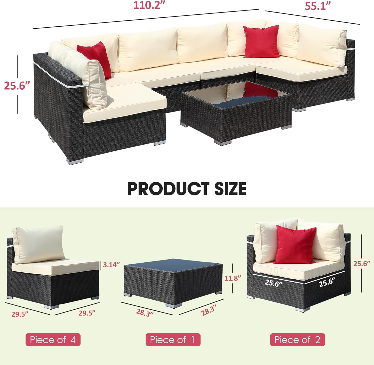 KAWIVAST Updated-7 Piece Patio Furniture Set, Outdoor Sectional Sets, Patio Sectional Sofa, PE Wicker Patio Furniture Set, Outdoor Rattan Sectional Sofa, Patio Conversation Sets (Brown+Beige) : Patio, Lawn & Garden