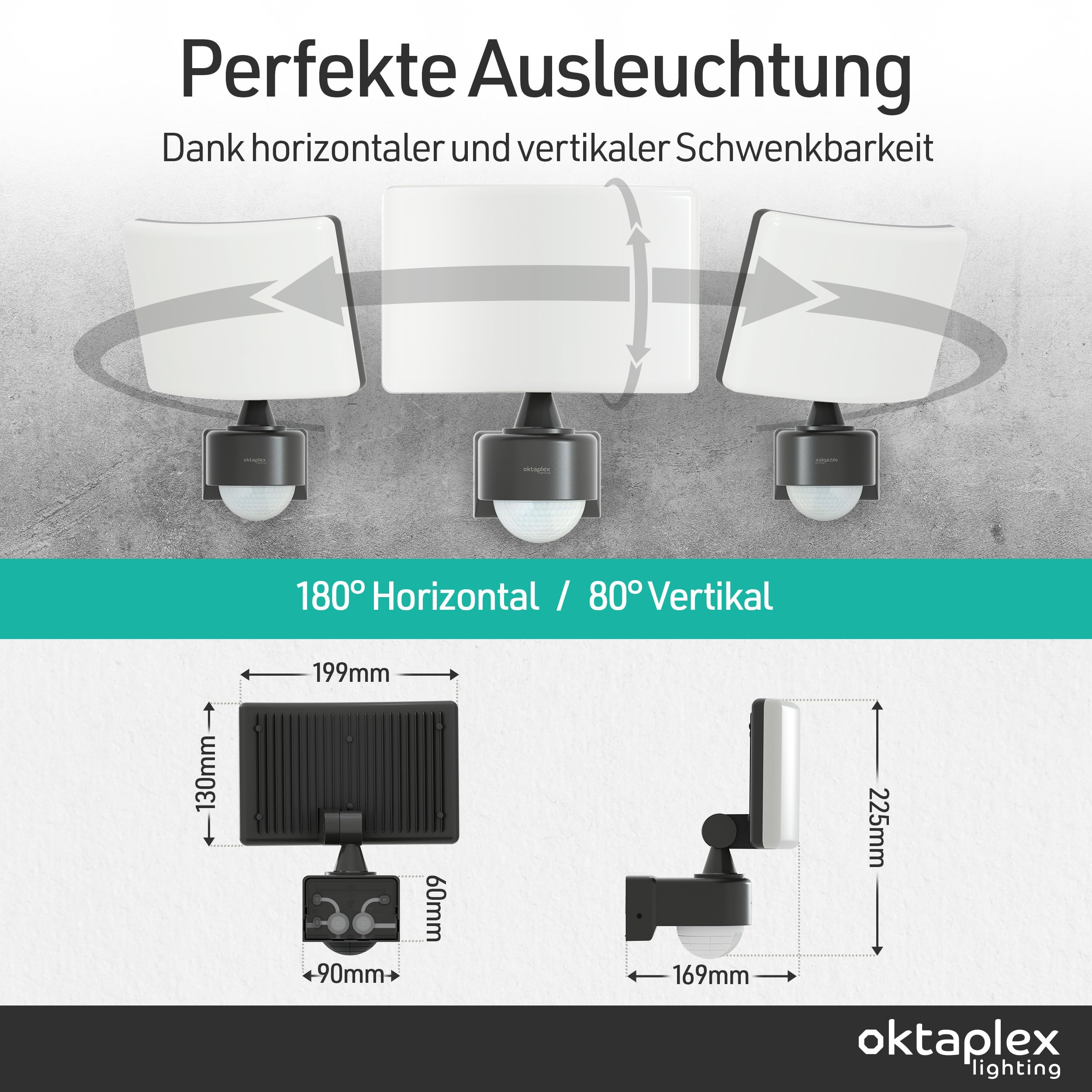 Oktaplex Cali Außenlampe mit Bewegungsmelder 2200lm warmweiß 3000K | Außenstrahler anthrazit IP65 Master Funktion