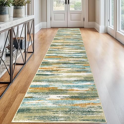 Miniatura 85 de Alfombra moderna abstracta de 2 x 6 pies, alfombra de pasillo lavable gris negro multi para cocina, antideslizante, suave, alfombra delgada de Gris