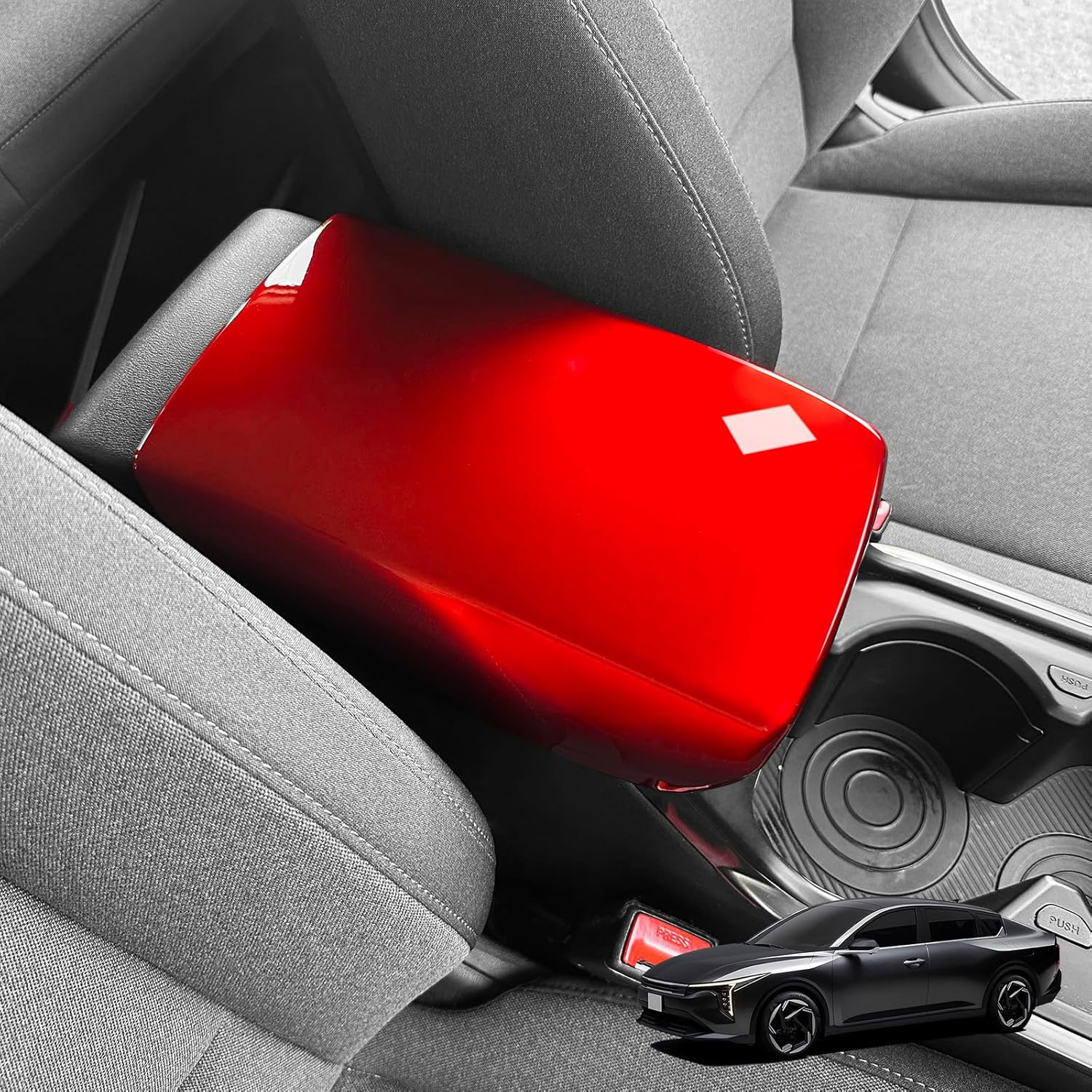 ABS Car Central Console Armrest Cover Armrest Cushion Cover Center Console Box Pad Compatible with Kia K4 2025-2026 Accessories (Glossy Red Style)