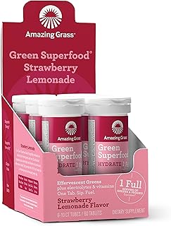 Amazing Grass Electrolyte Tablets, Fizzy Greens Water Flavoring Tablet with Vitamins, Hydrate Strawberry Lemonade, 10 Count (Pack of 6) (Packaging May Vary)