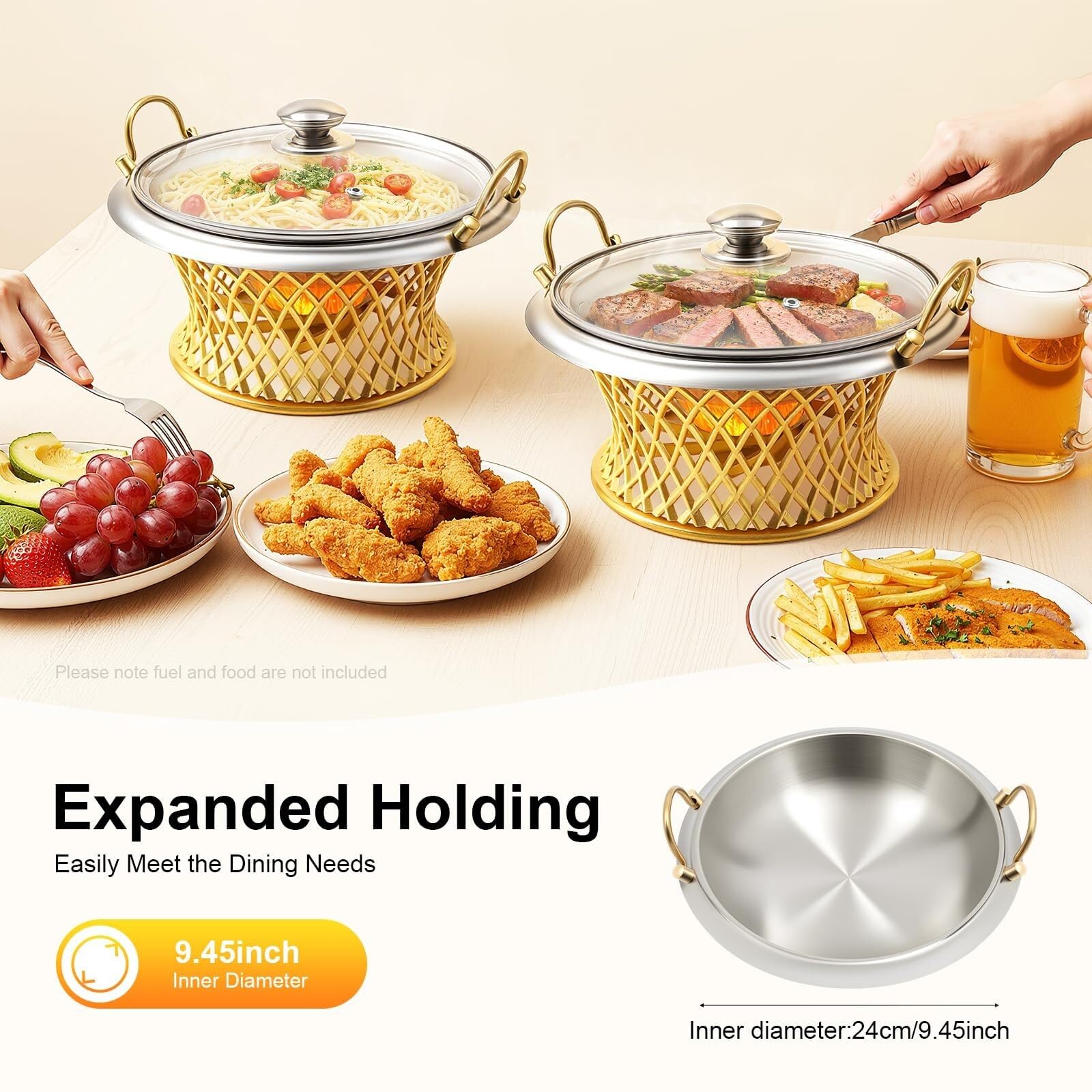 Chafing Dishes podgrzewacz do potraw w formie bufetu, okrągłe naczynia do bufetu, zestaw ze stali nierdzewnej na każdą imprezę podgrzewacz do butelek
