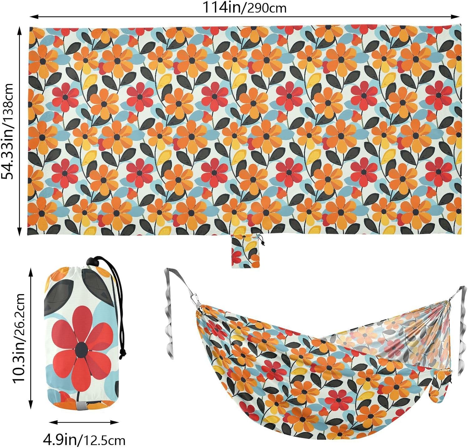 Retro Flowers Camping Hammock with Hanging Rope Fabric Hammock for Camping Travel Accessories